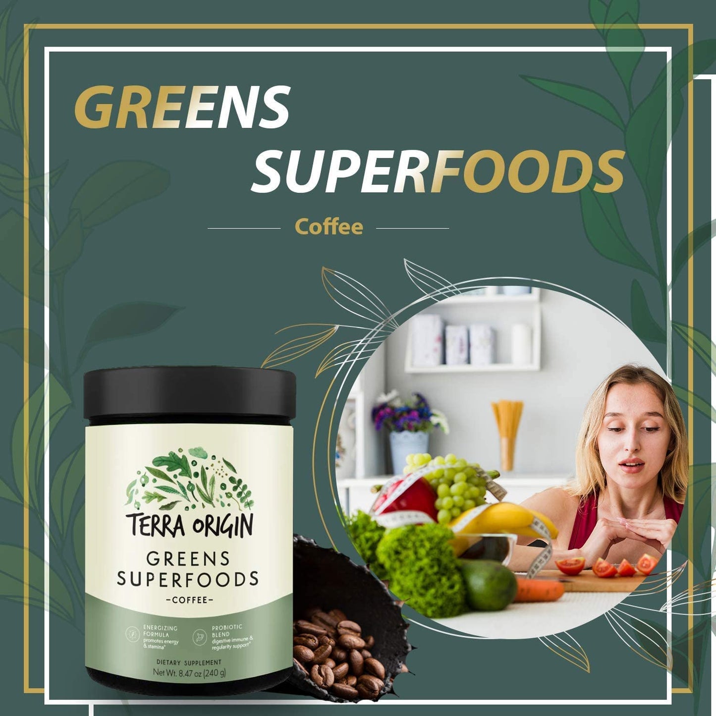 TERRA ORIGIN Superfoods Greens Blend Powder 8.47 Ounce