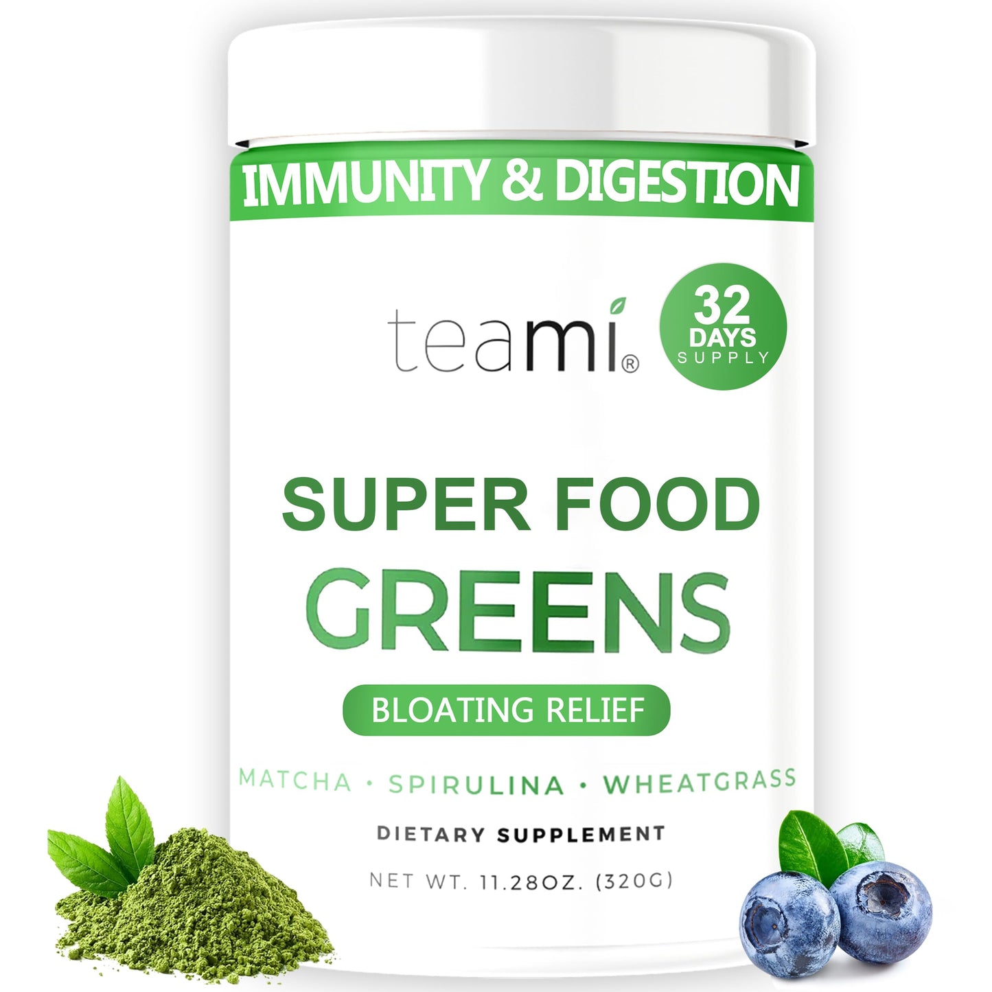Teami Organic Super Greens Powder for Immunity & Digestion, 11.28 Ounce