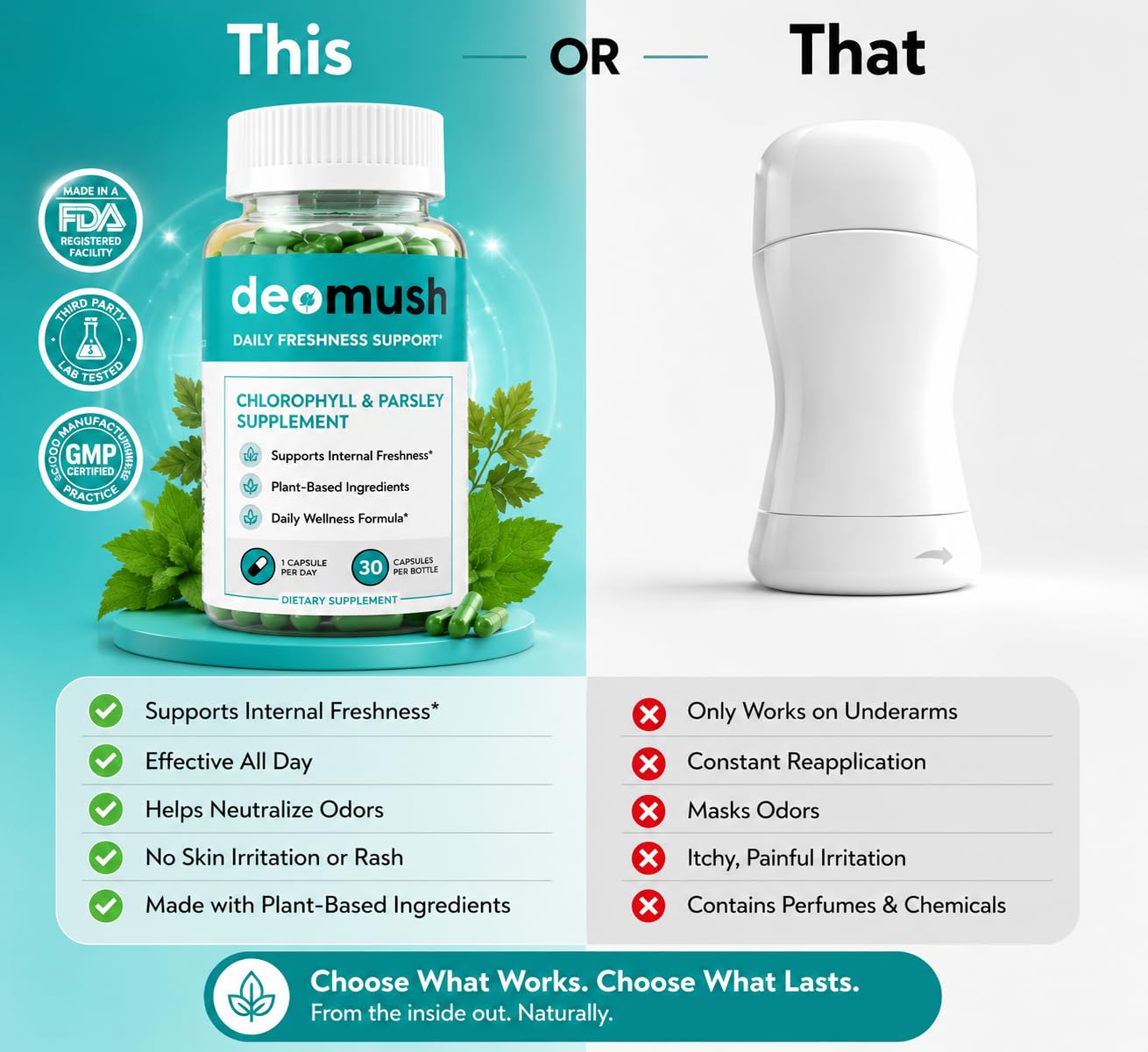 Generic DEOMUSH Internal Deodorant Supplement Chlorophyll Capsules, 120 Count