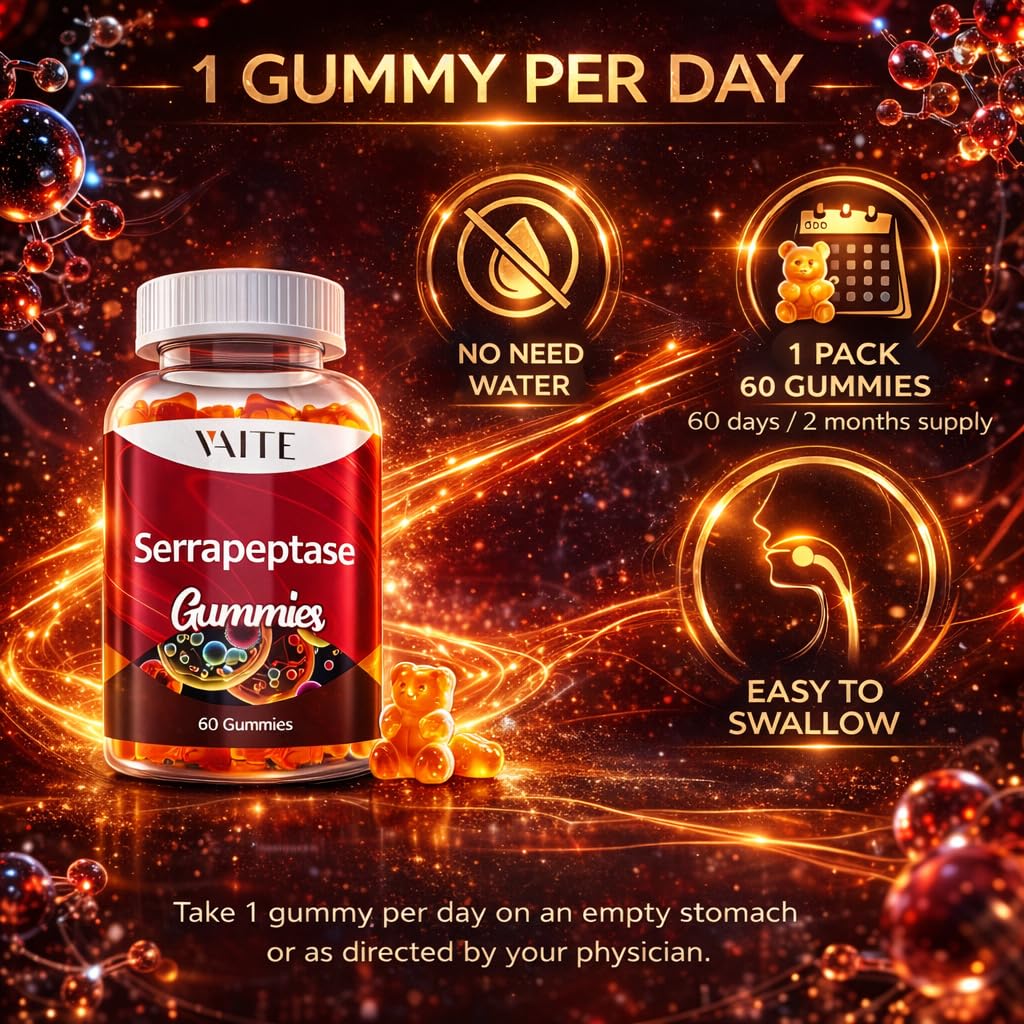 VAITE Serrapeptase Supplement 120,000 SPU – High Potency Proteolytic Enzyme, Non-GMO, Vegan, Gluten-Free, Supports Enzyme Activity & Digestion, Easy to Digest, 60 Gummies
