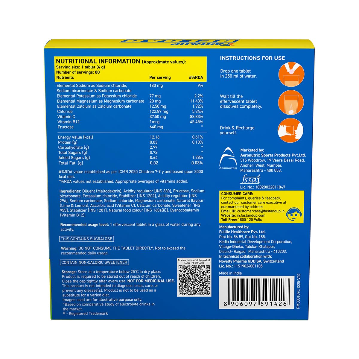 FAST&UP Reload Instant Energy and Hydration Sports Drink, 80 Tablets