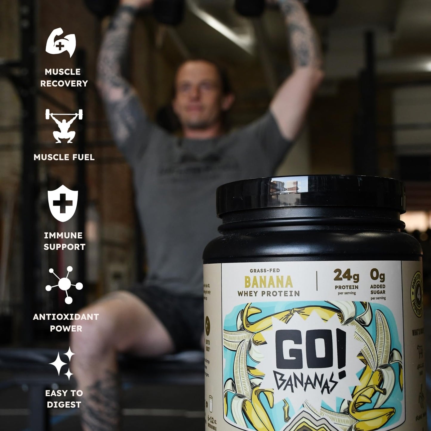 Earth Fed Muscle Go! Bananas Irish Grass-Fed Whey Protein Isolate Powder – Banana Flavor, 32 Servings