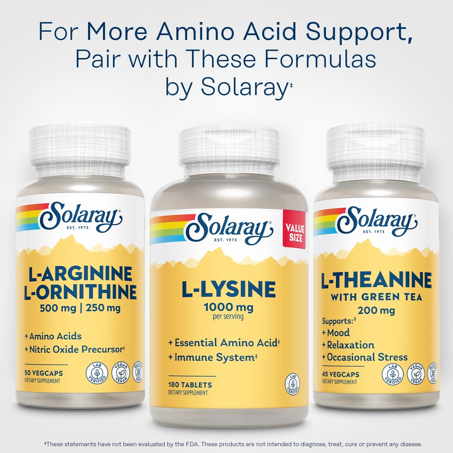 SOLARAY L Arginine L Ornithine 750mg Amino Acids Supplement, Capsule, 50 Capsules