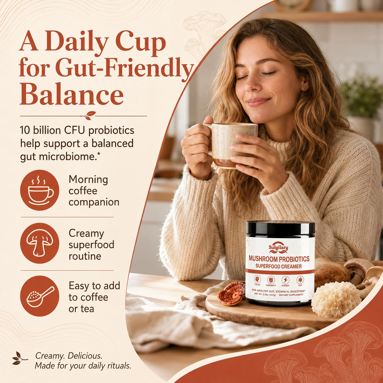 Suiyilary Mushroom Probiotic Coffee Creamer Powder 5.2 oz