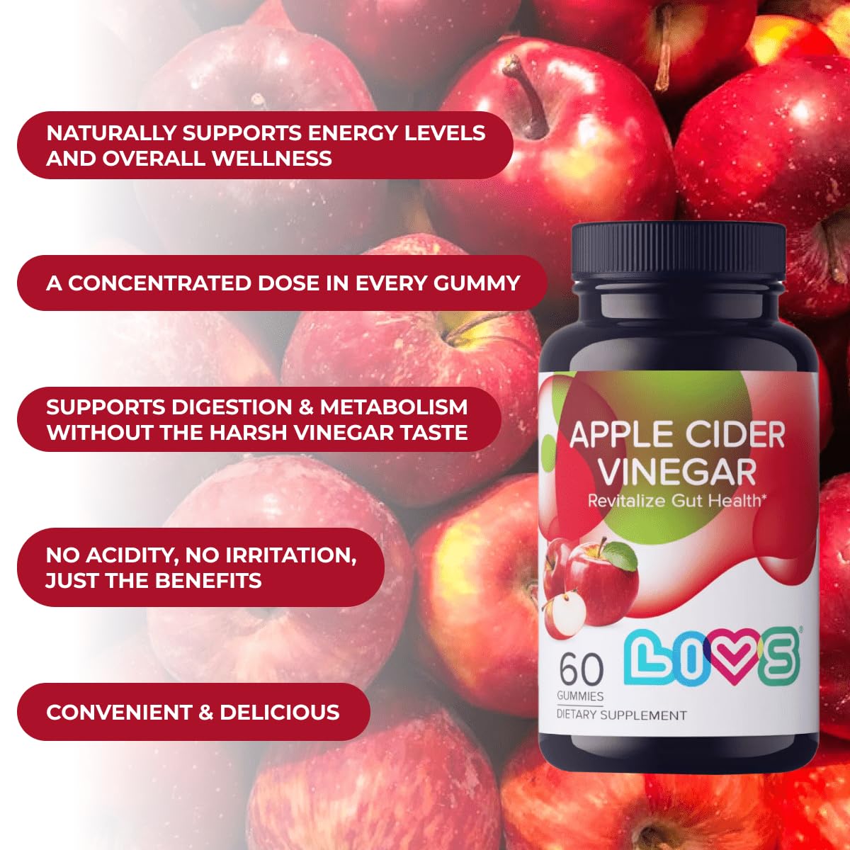 LIVS Apple Cider Vinegar Gummies Pack of 2, 120ct