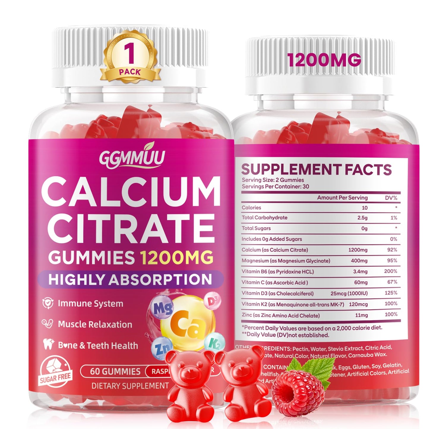 GGMMUU Calcium Citrate Gummies 1200mg Gummy 60 Count