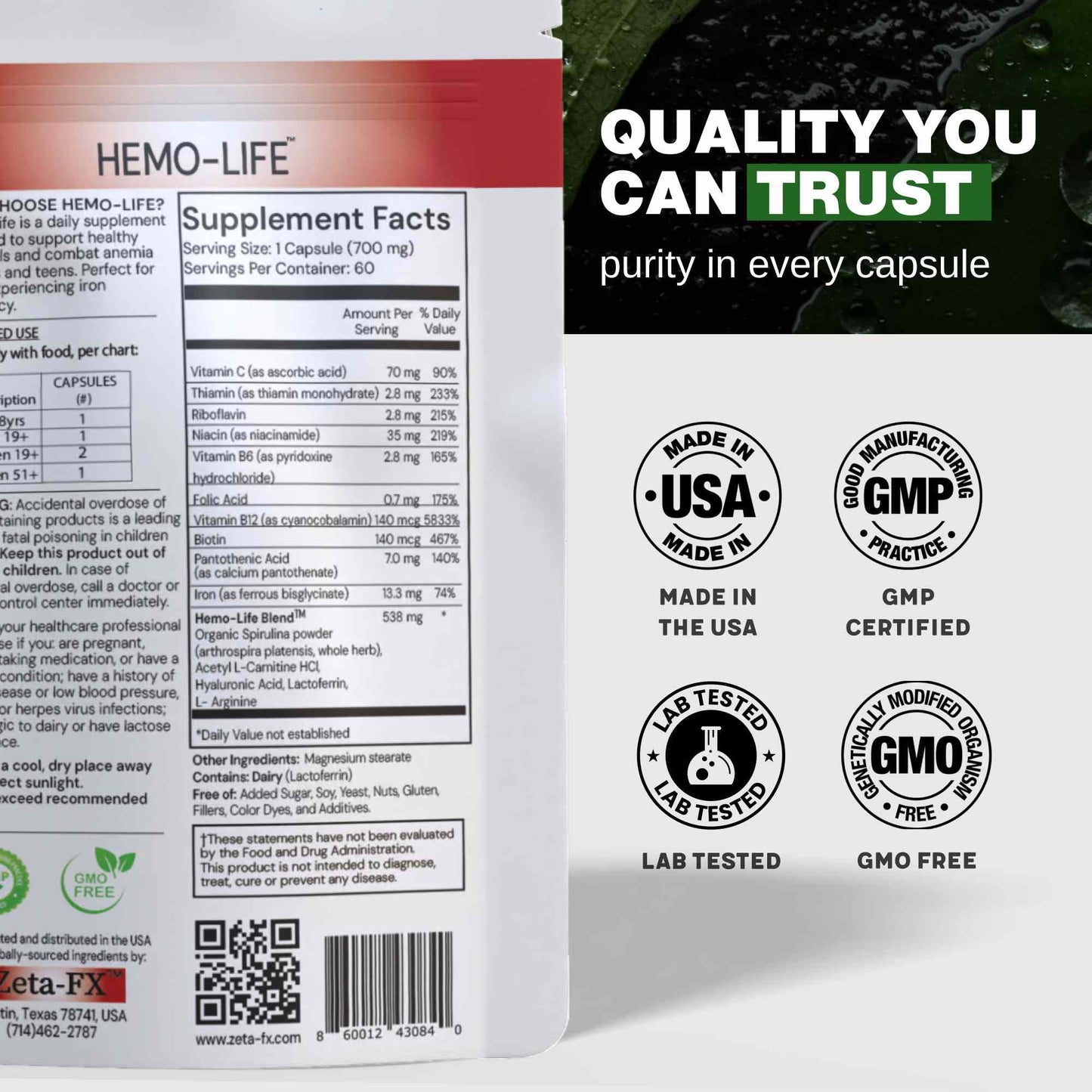 ZetaFX Hemo-Life Anemia Supplement Capsule, 60 Capsules
