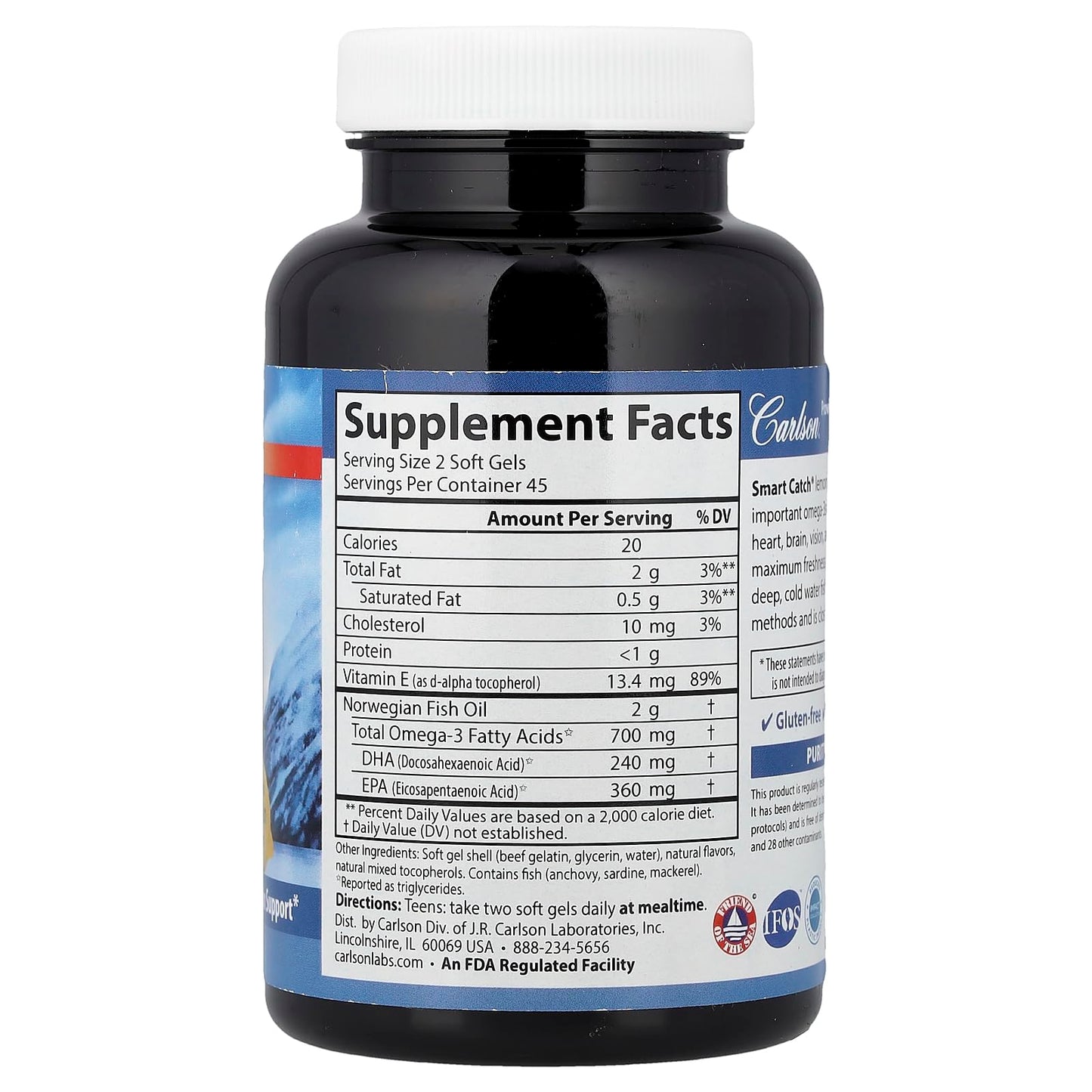Carlson Smart Catch Fish Oil for Teens, 1000mg 90 Softgels