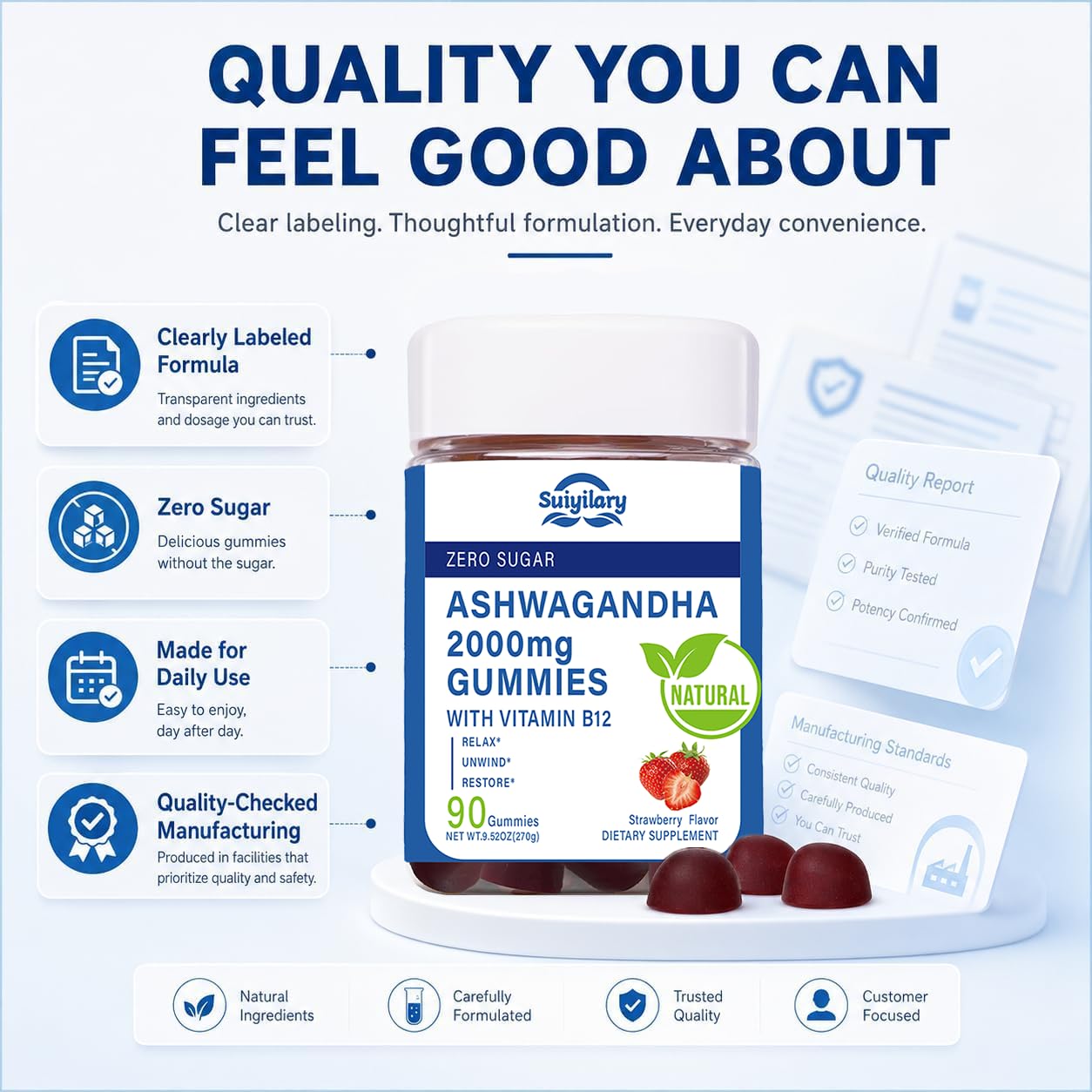 Suiyilary Ashwagandha Gummies 2000mg, 90 Count