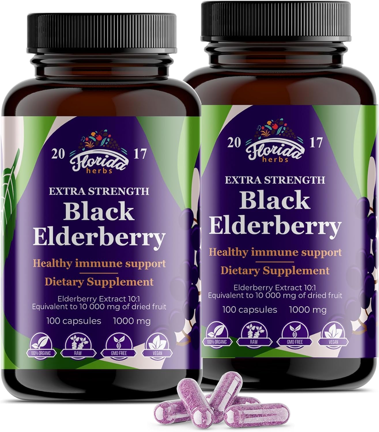Florida Herbs Black Elderberry Capsules 100 Capsules