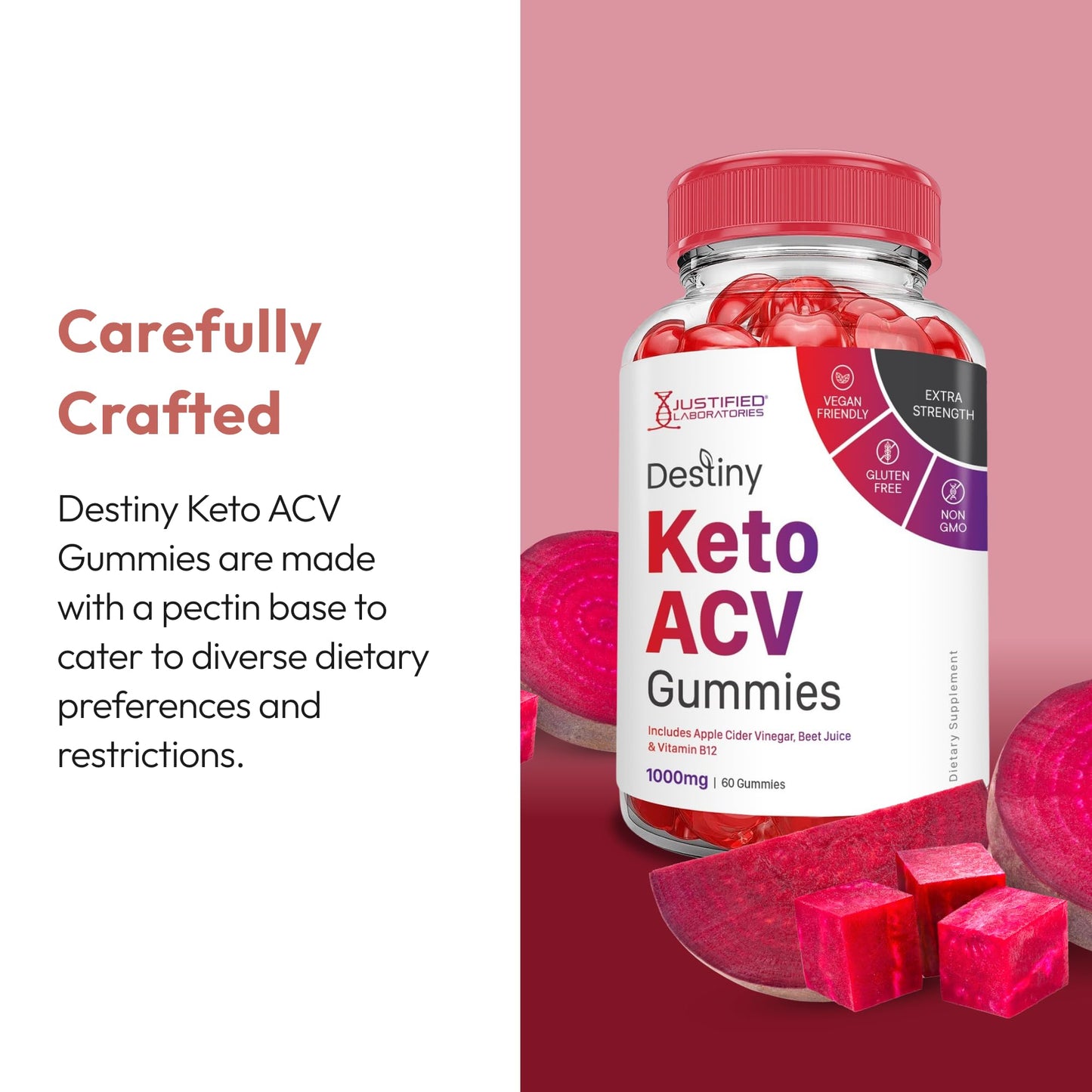 Justified Laboratories Destiny Keto ACV Gummies (1000 mg) - 60 Count