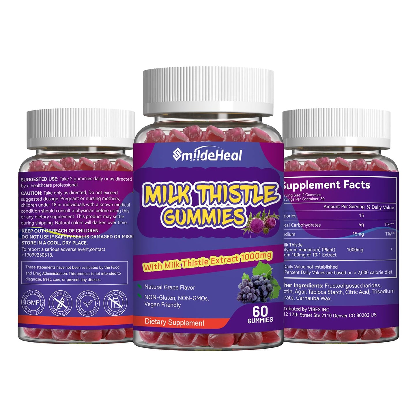 SmildeHeal Milk Thistle Gummies 120 Count