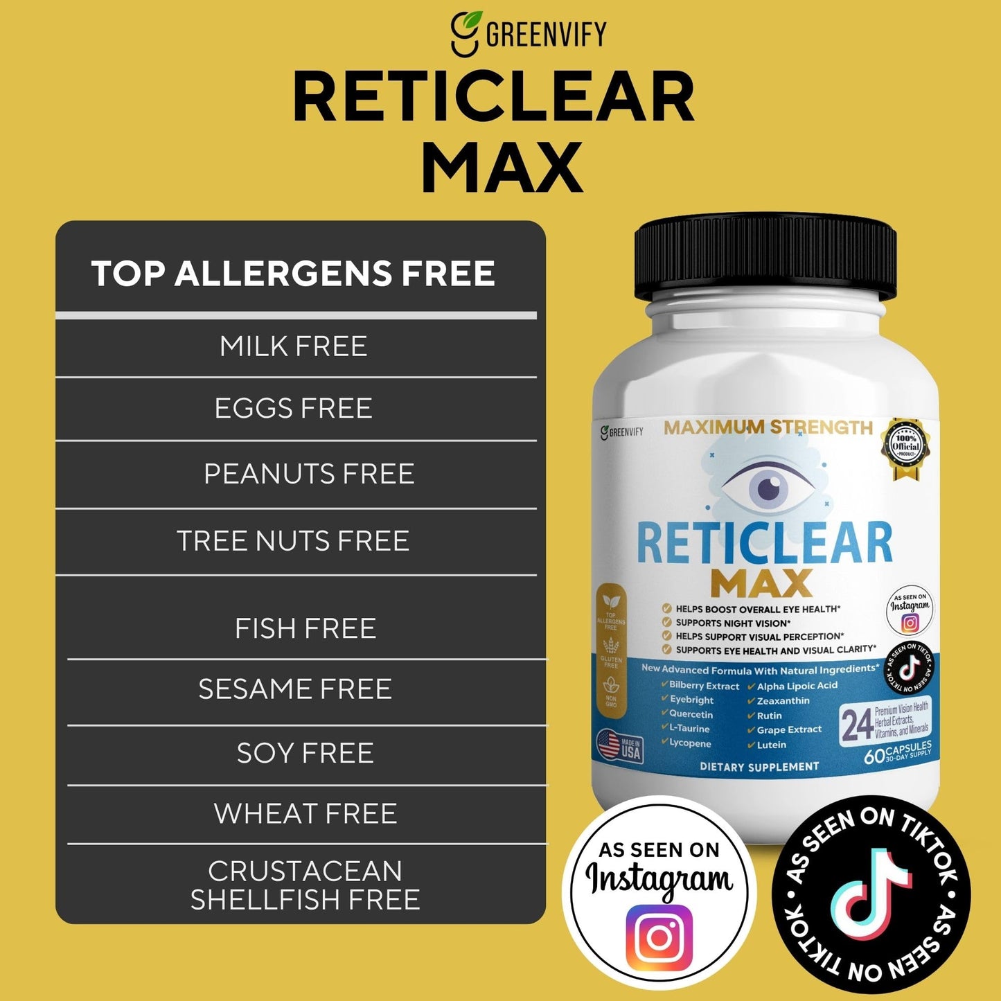 GREENVIFY Reticlear Max Eye Health Supplement 60 Capsules