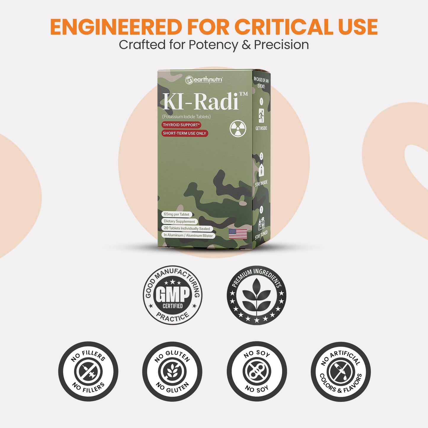 EarthNutri KI-Radi Potassium Iodide KI Tablets 65 mg, 20 Tablets