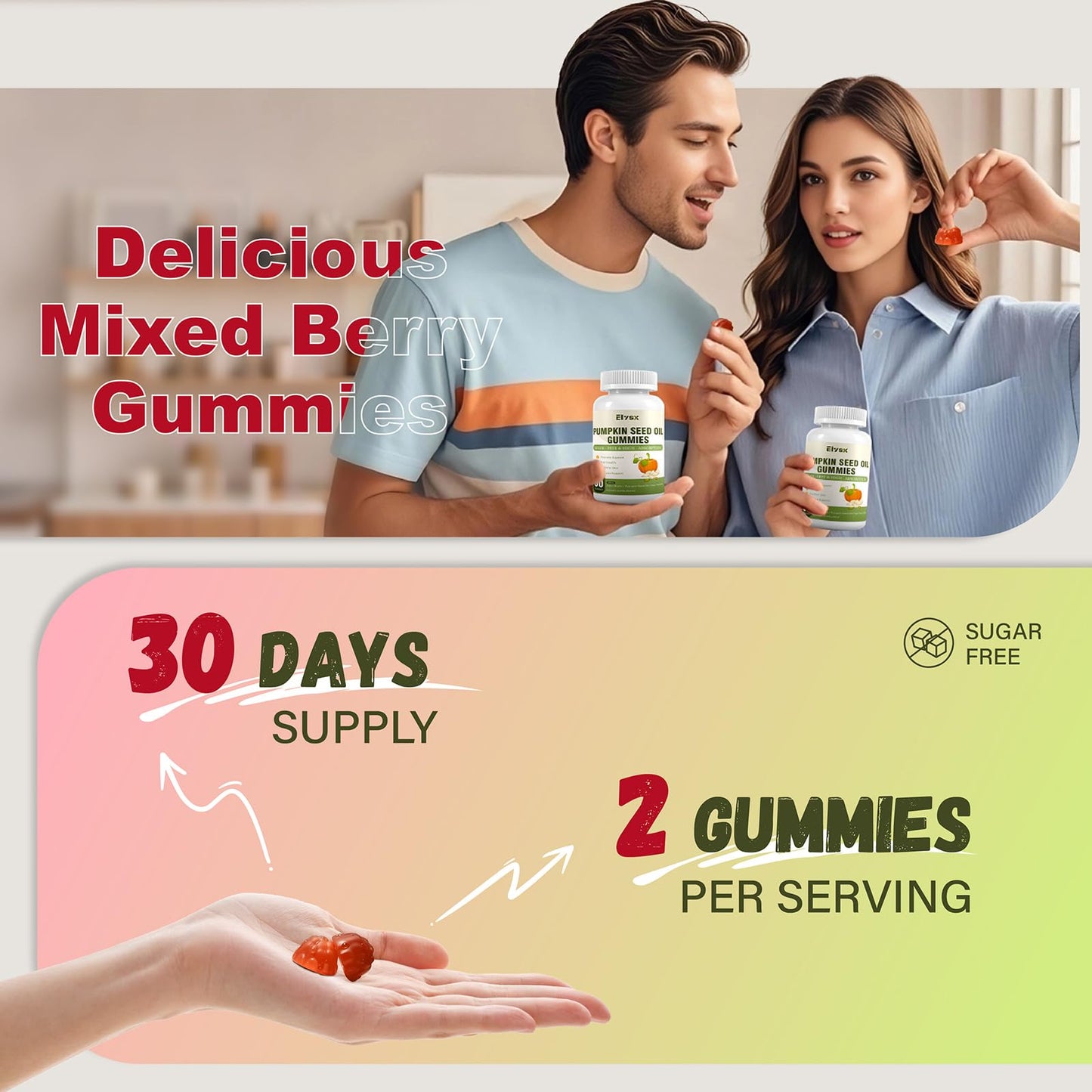 Elysx DHT Blocker Gummies with Pumpkin Seed Oil & Saw Palmetto, Biotin, Hair and Skin Health, 60 Gummies