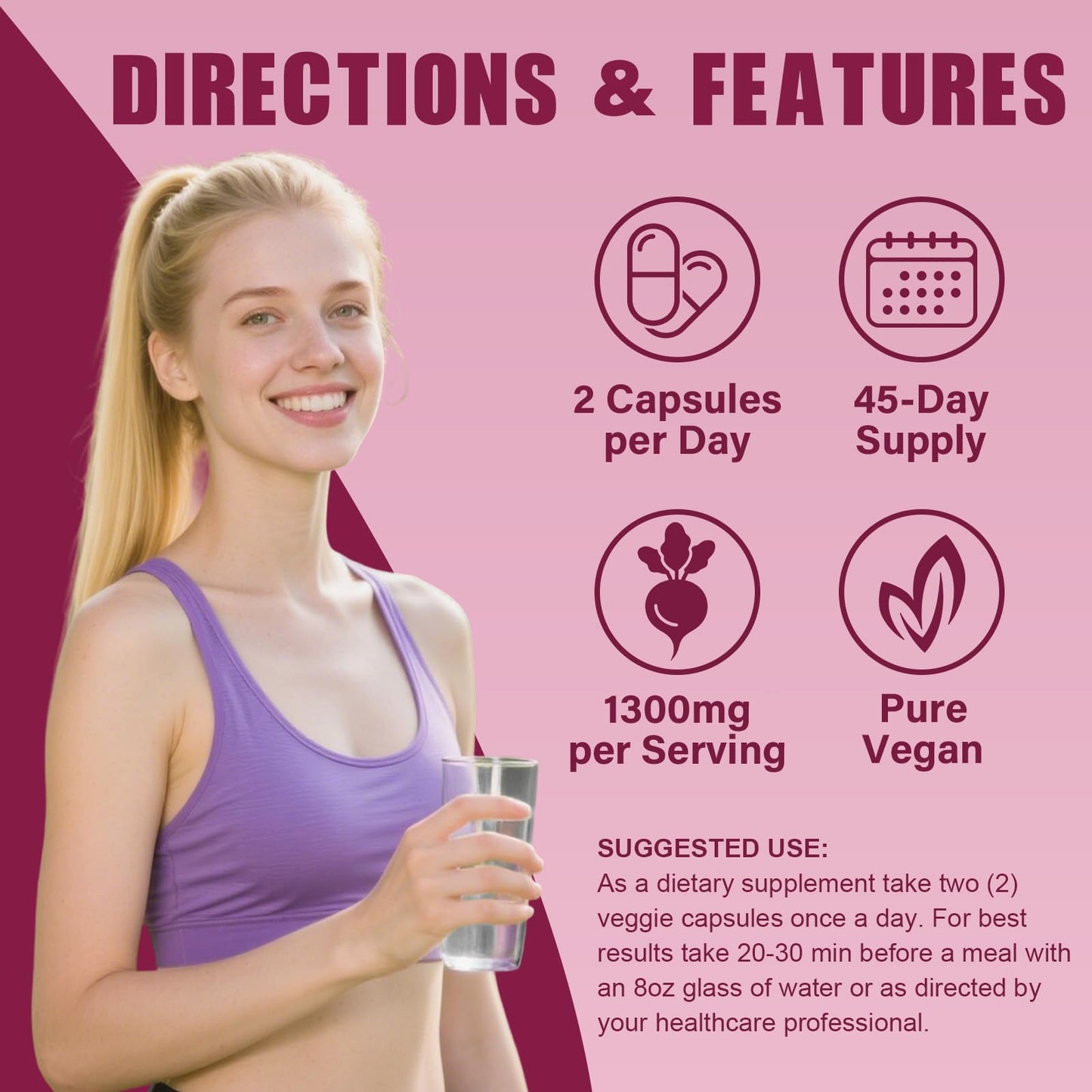 Bcuelov Beet Root Capsules 1300mg Pure Beetroot Powder - 90 Capsules