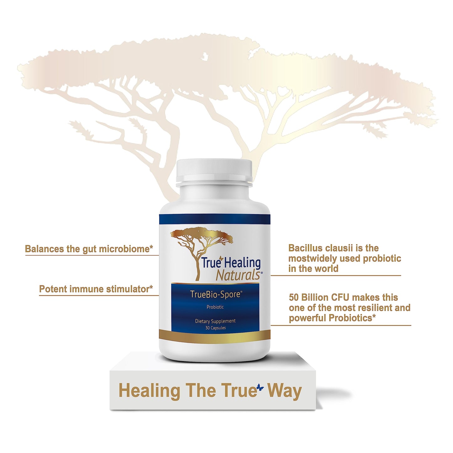 True Healing Naturals TrueBio-Spore Probiotic Supplement 50 Billion CFU Capsules 30 Count