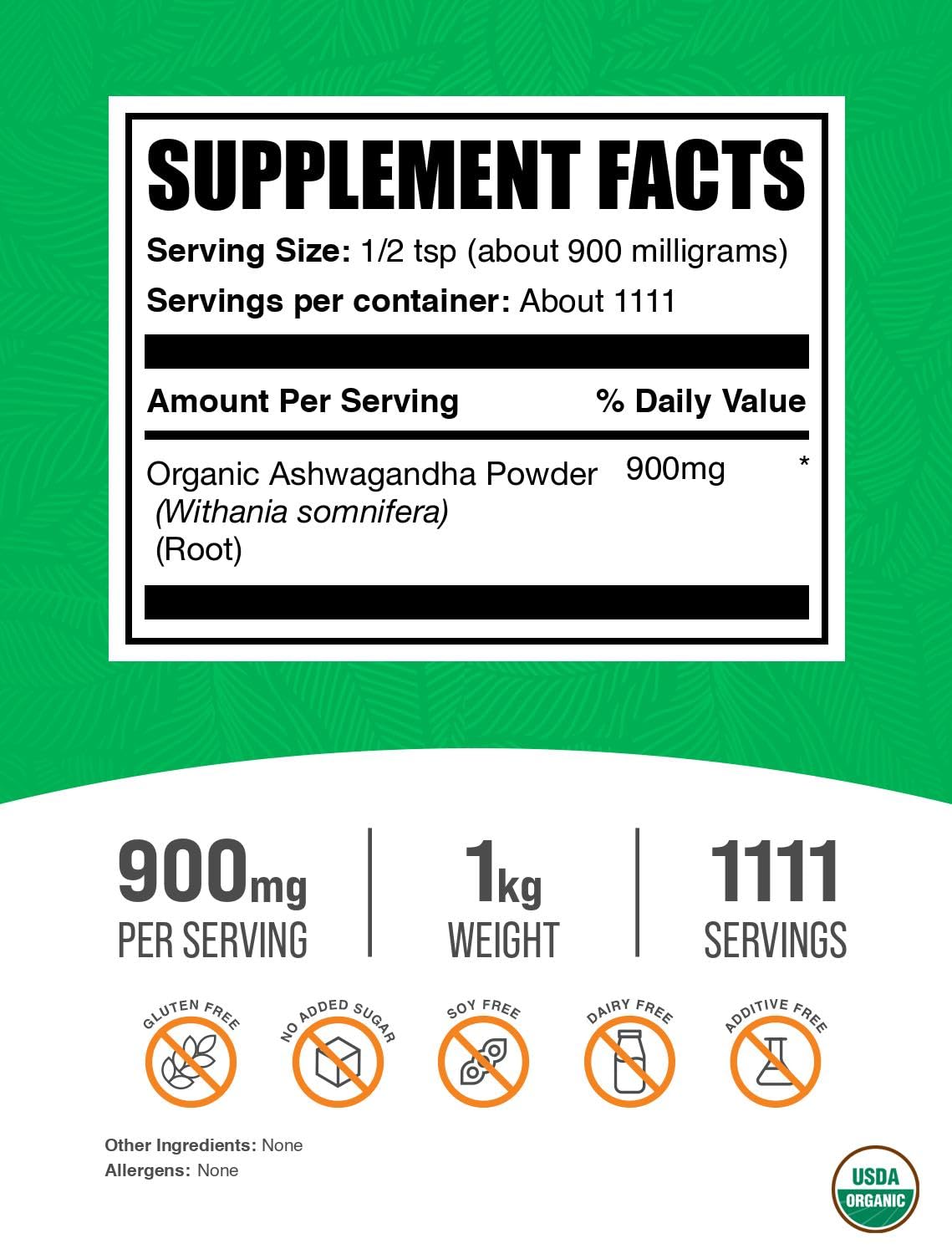 BulkSupplements Organic Ashwagandha Powder 35.3 Ounce