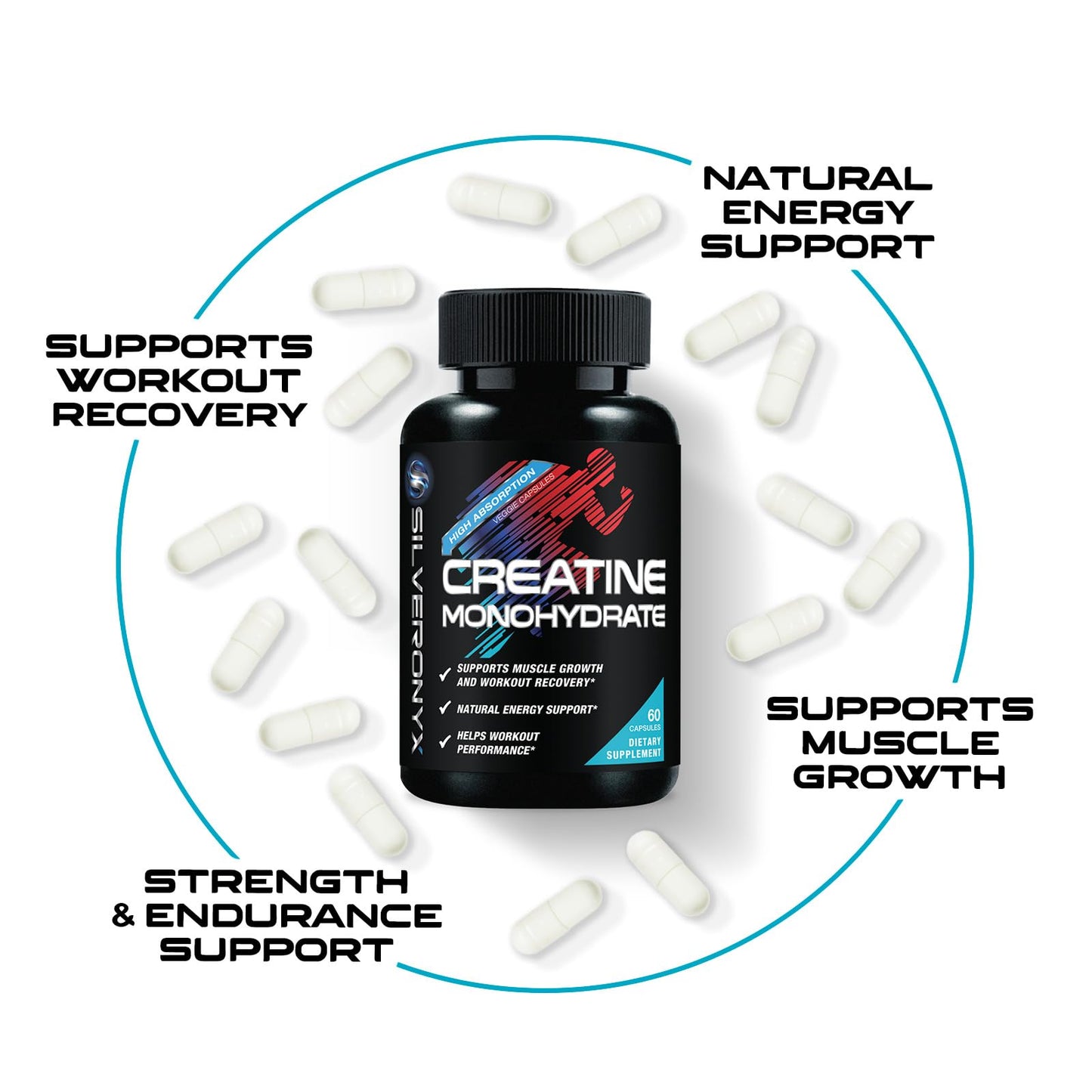 SILVERONYX Creatine Monohydrate 3000mg Capsule, 60 Count