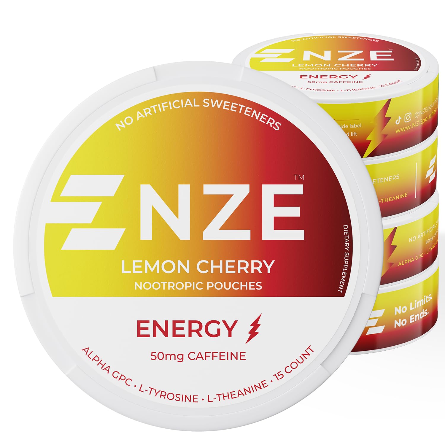 NZE Caffeine Nootropic Caplets Lemon Cherry, 5 Pack