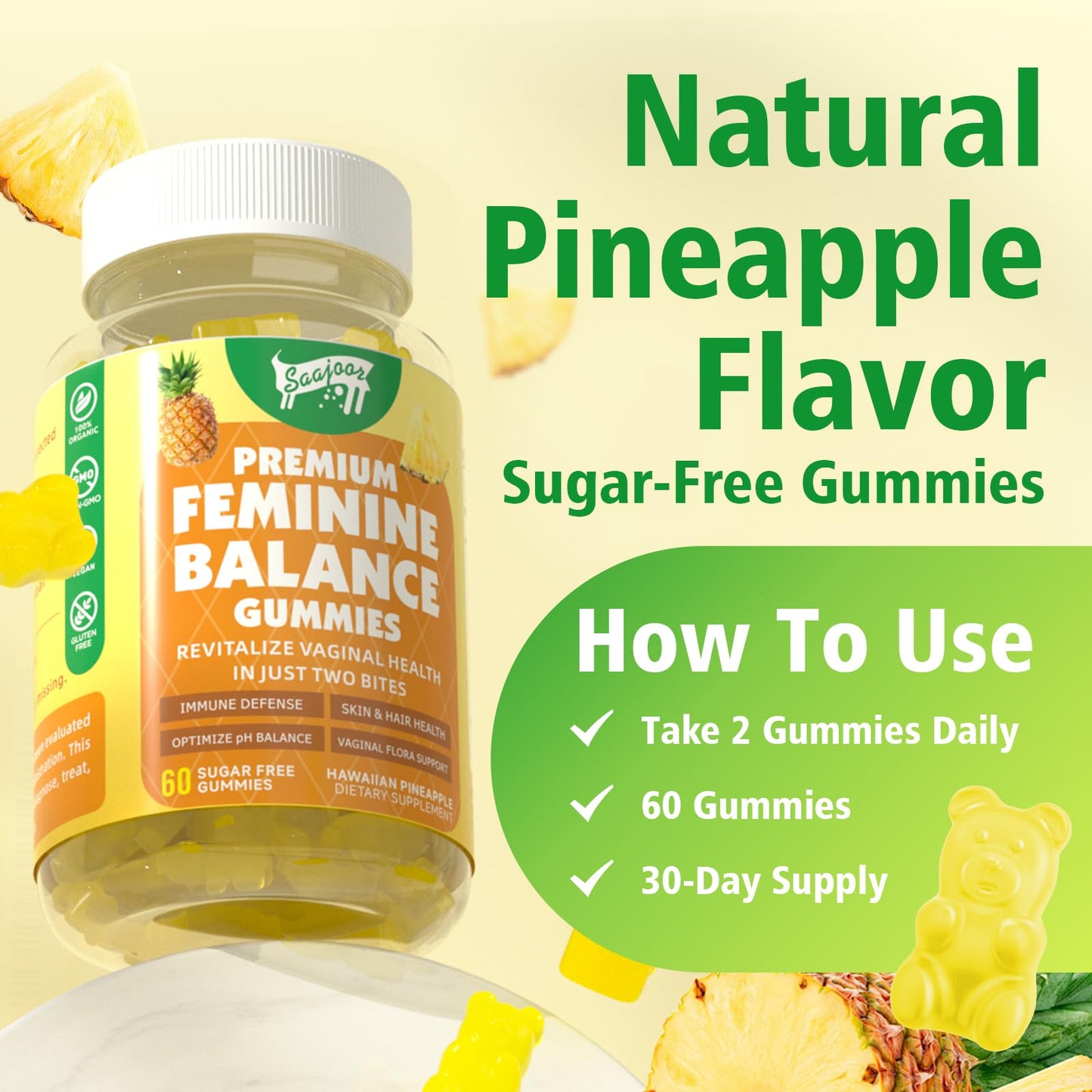Saajoor Premium Feminine Balance Gummies 120 Count