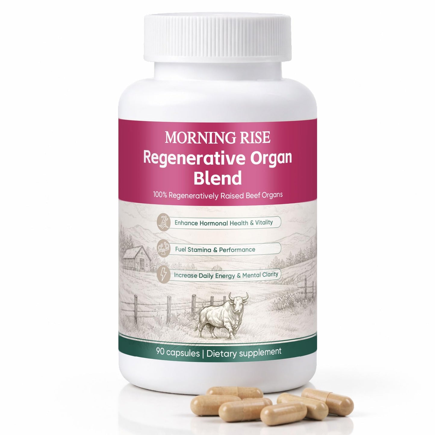 MORNING RISE Regeneratively Raised Beef Organs Capsules, 1 Count