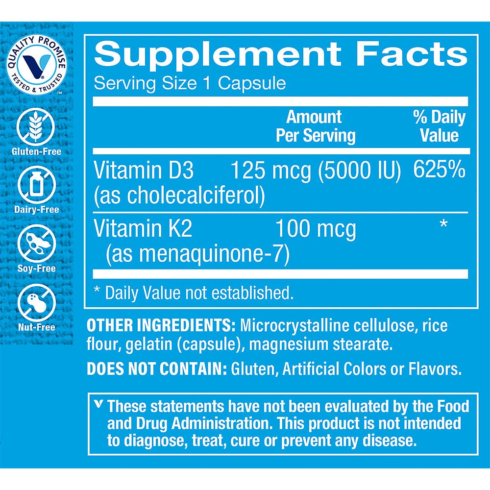 The Vitamin Shoppe Vitamin D3 K2 5000 IU, 120 Capsules
