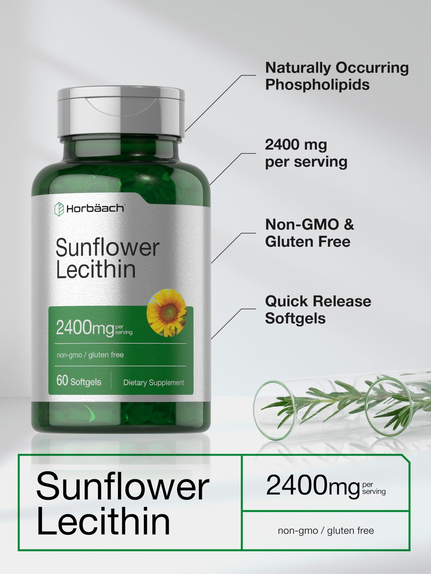 Horbäach Sunflower Lecithin Softgel Capsules, 60 Count