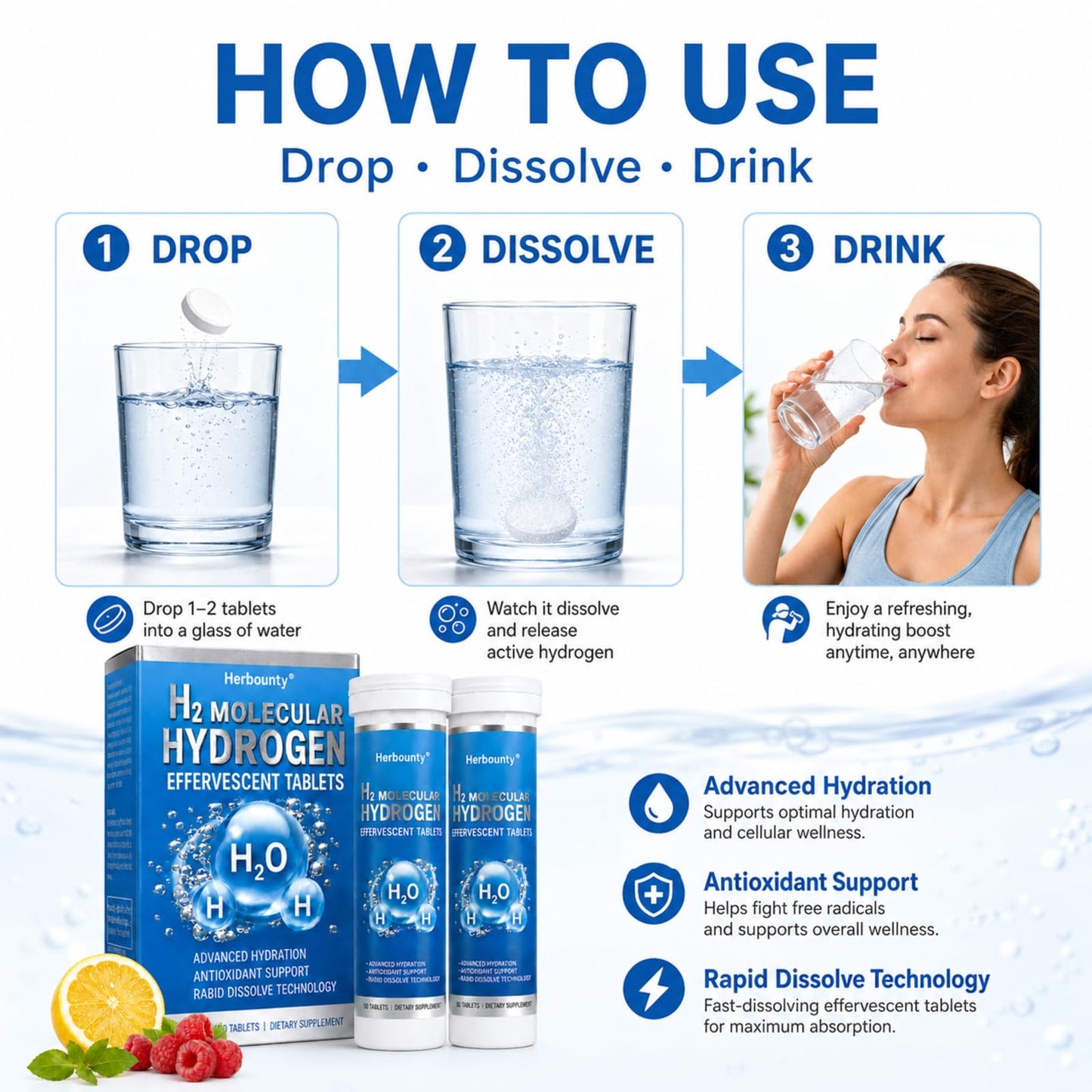 Herbounty H2 Molecular Hydrogen Tablets, 100 Tablets