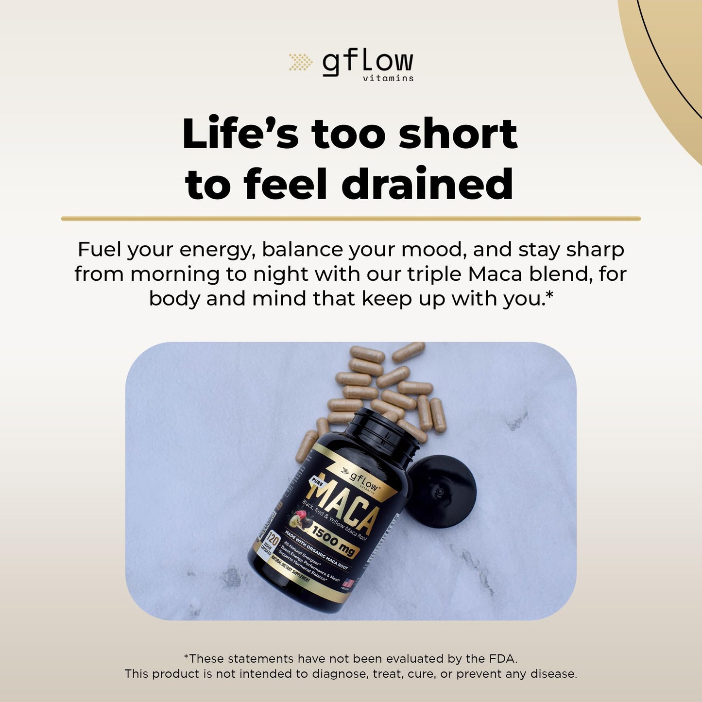 Gflow Vitamins Organic Maca Root Capsules, 120 Capsules