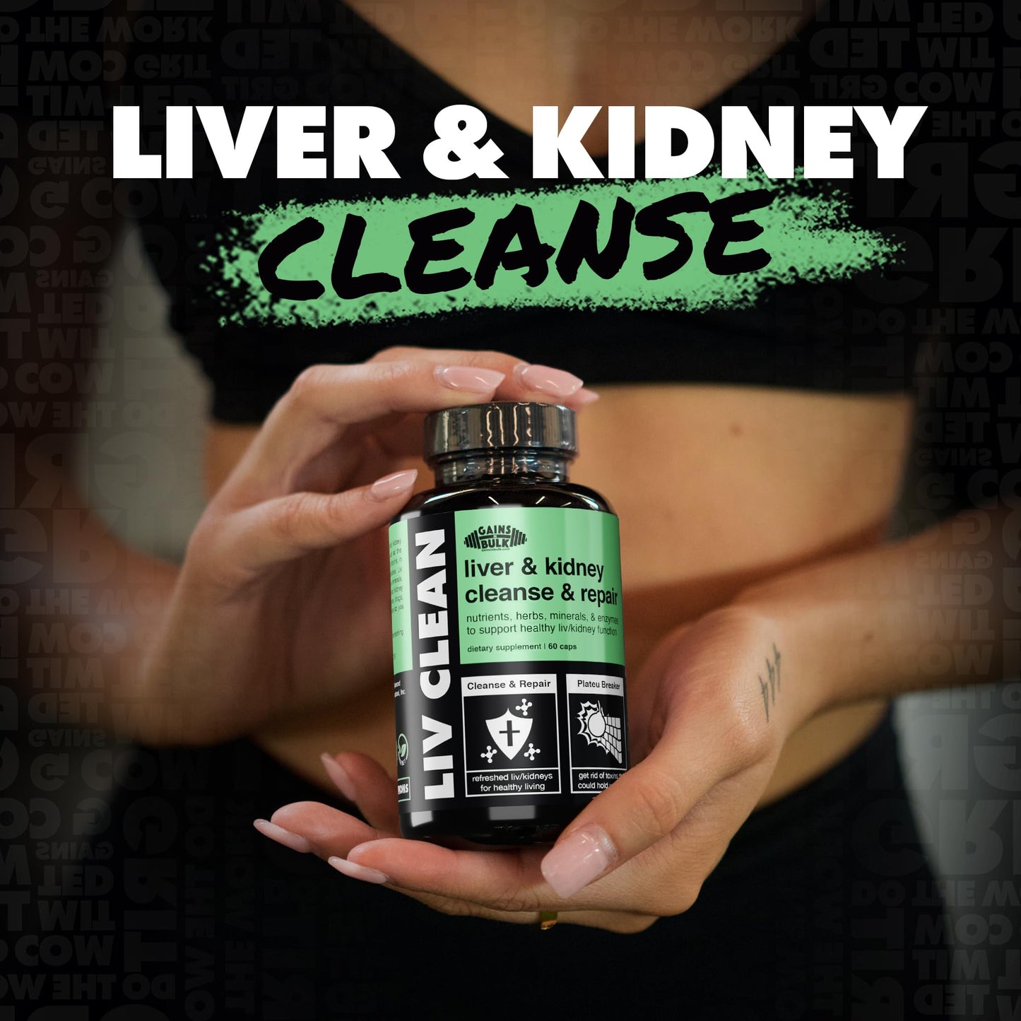 Gains in Bulk Liv Clean Liver & Kidney Cleanse & Repair Liver Support Supplement with Milk Thistle Extract, Dandelion Root, Digestive Enzymes, Organic Minerals and Nutrients, 60 Vegetarian Capsules