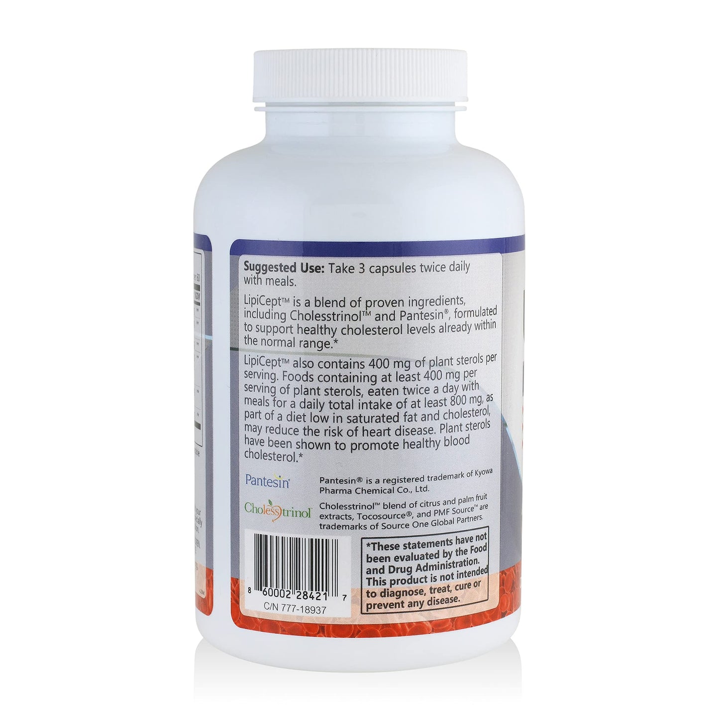 HCP Formulas LipiCept Natural Cholesterol Support Formula with Plant Sterols - Maintain Healthy Cholesterol Levels Already Within a Normal Range - Vegetarian Dietary Supplement, 180 Capsules