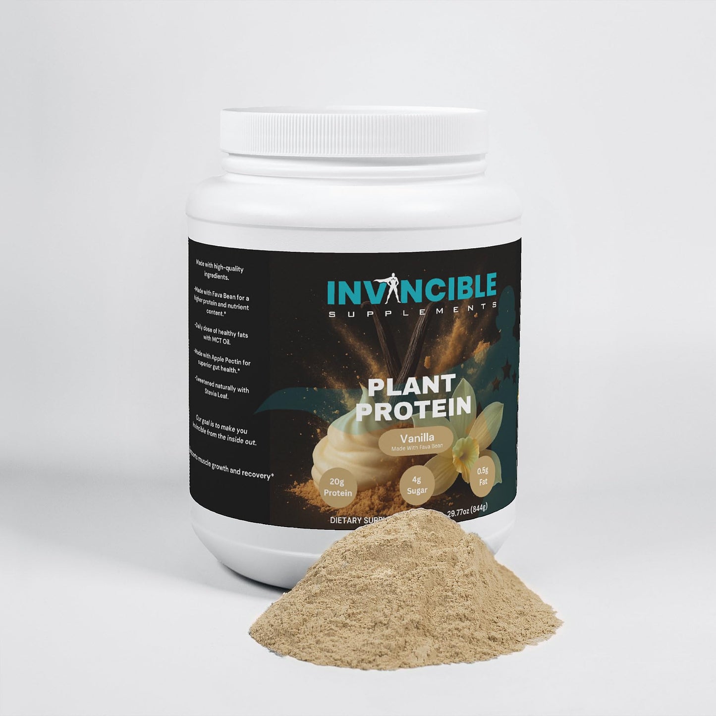 Invincible Supplements Plant Protein Vanilla Protein Powder, 29.6 Servings