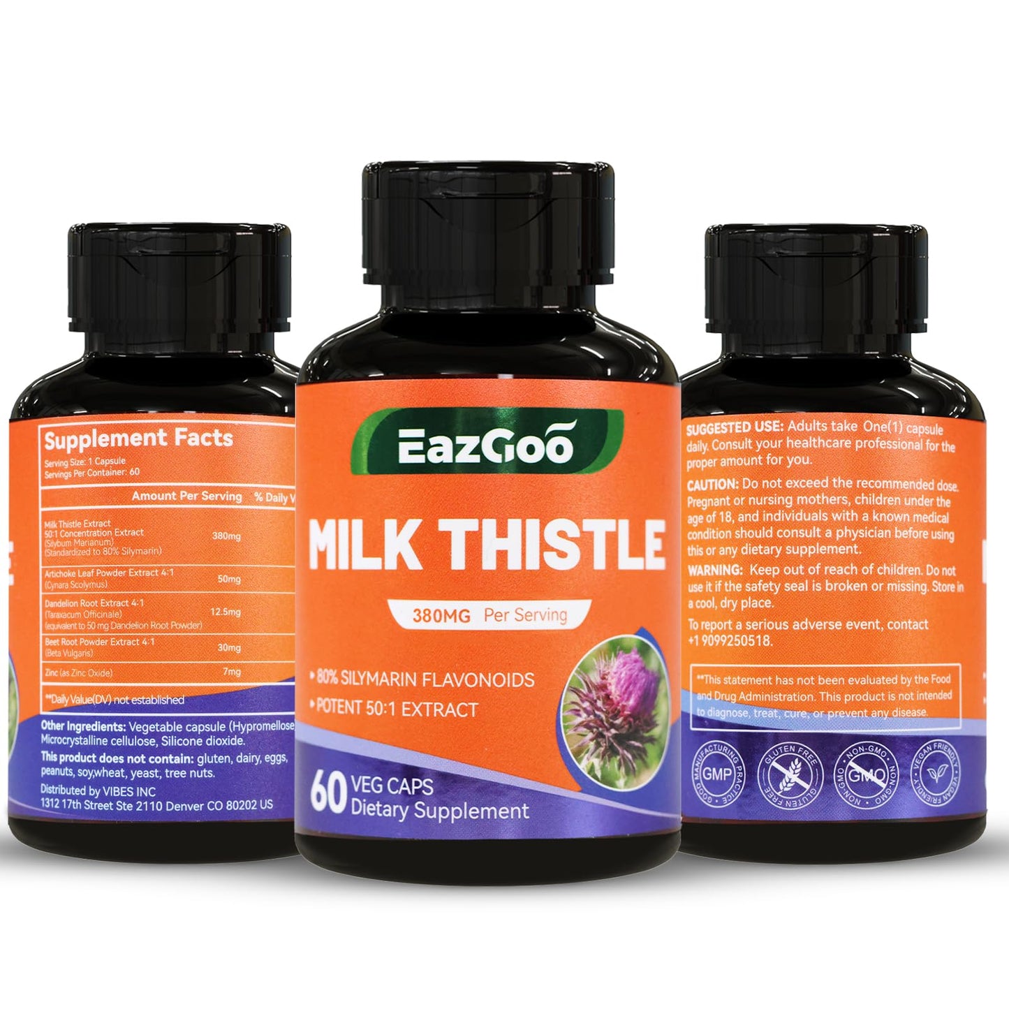 EAZGOO Milk Thistle Liver Support Supplement 60 Capsules