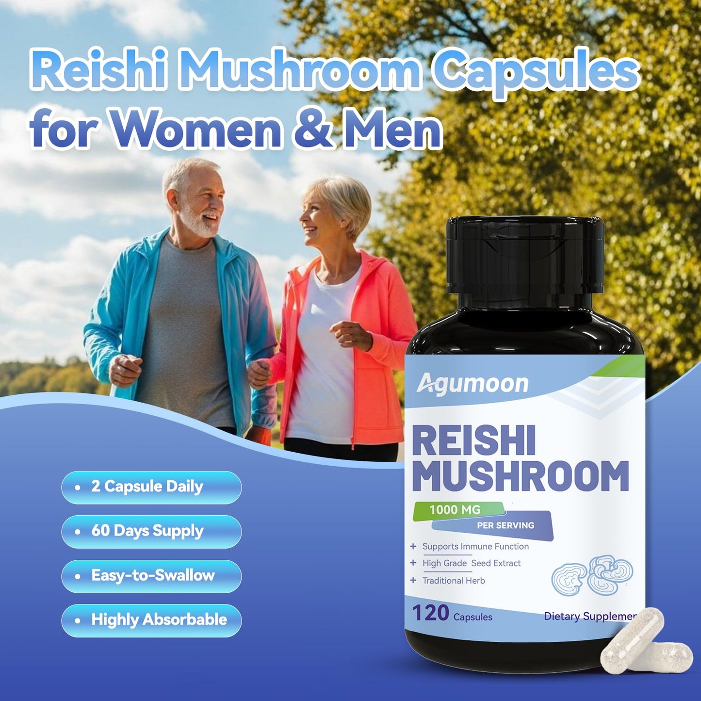 Agumoon Reishi Mushroom Capsules, 120 Count
