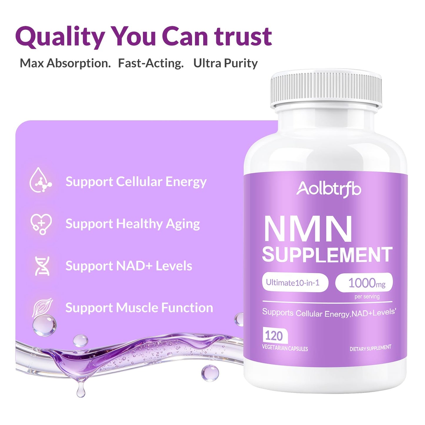 Aolbtrfb NMN Supplement 10-in-1 with Nicotinamide Mononucleotide, Resveratrol, TMG & Quercetin & Glutathione Softgel 120