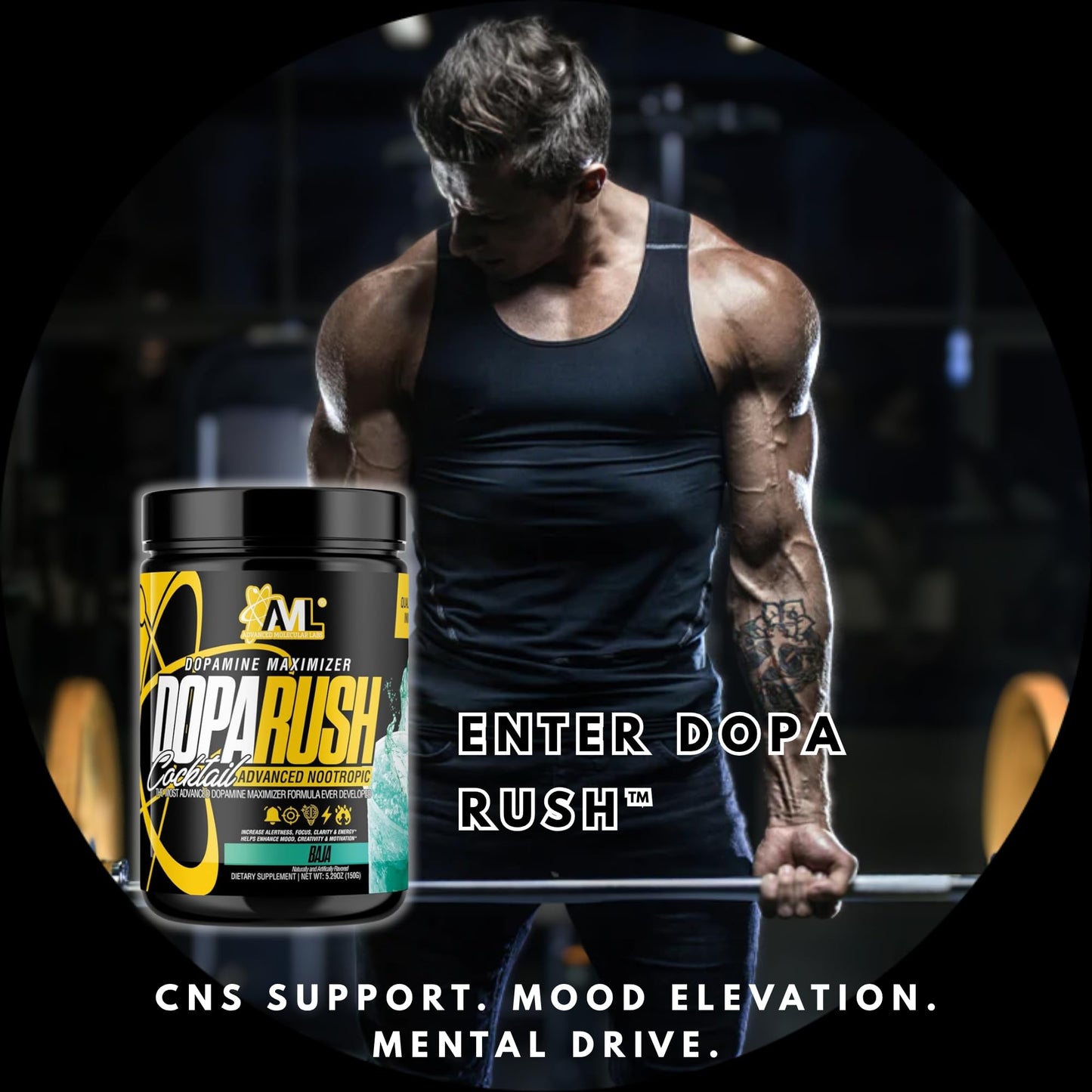 AML Advanced Molecular Labs Dopa Rush Powder, Dopamine Maximizer, Focus, Energy & Clarity Supplement Baja, 5.29 oz