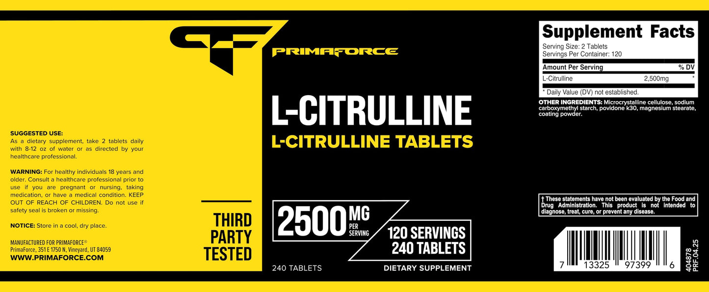 Primaforce L-Citrulline 2500mg Tablets, 240 Count
