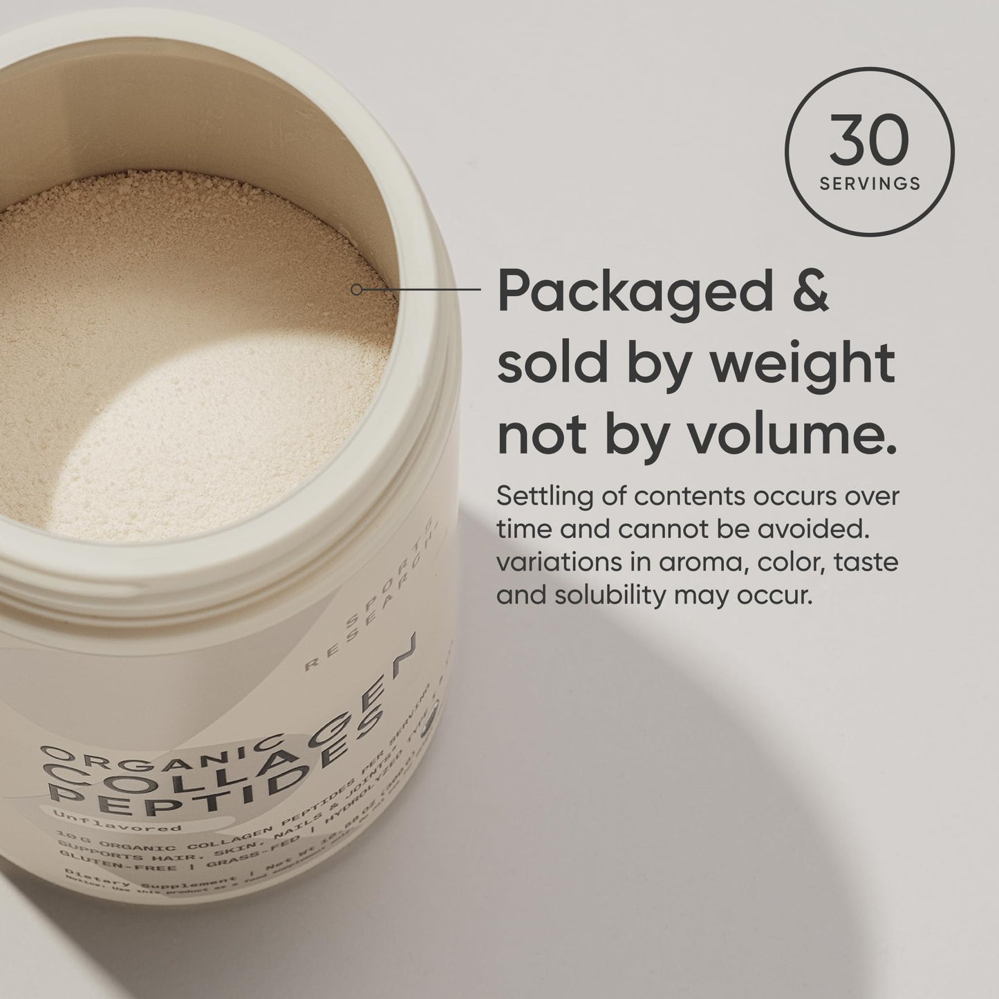 Sports Research Organic Collagen Peptides - Hydrolyzed Type I & III Collagen Protein Powder 10.58 Ounce