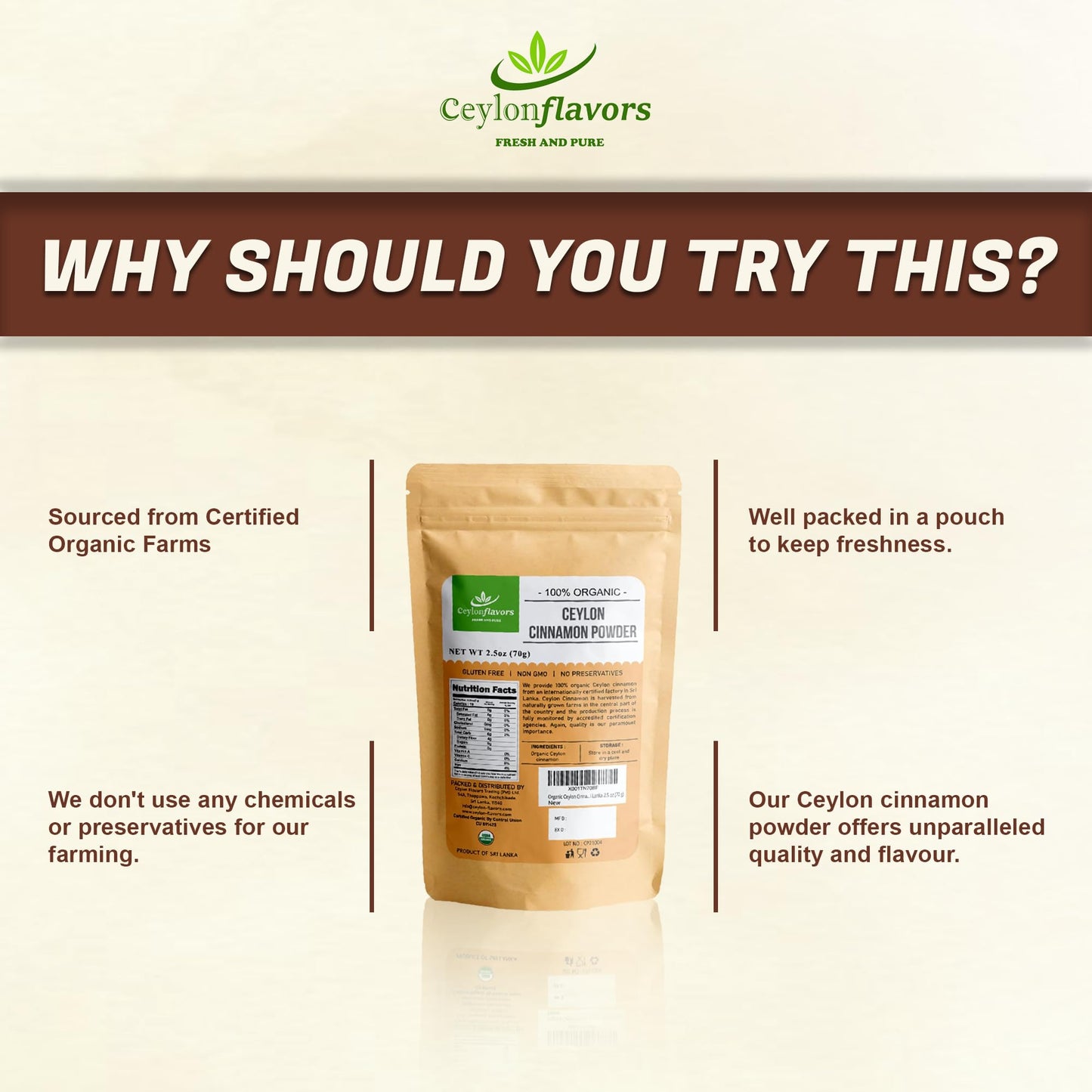 Ceylon Flavors Real Ceylon Cinnamon Powder, 2.5 oz