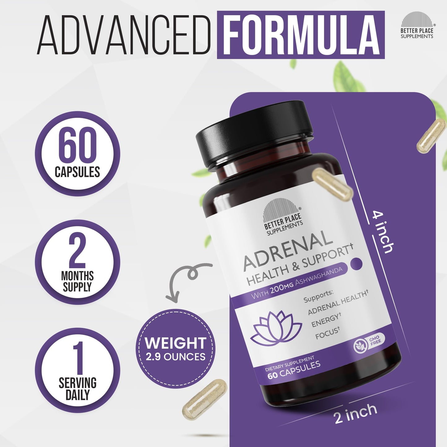 Better Place Organics Adrenal Health & Support Capsule, 60 Count