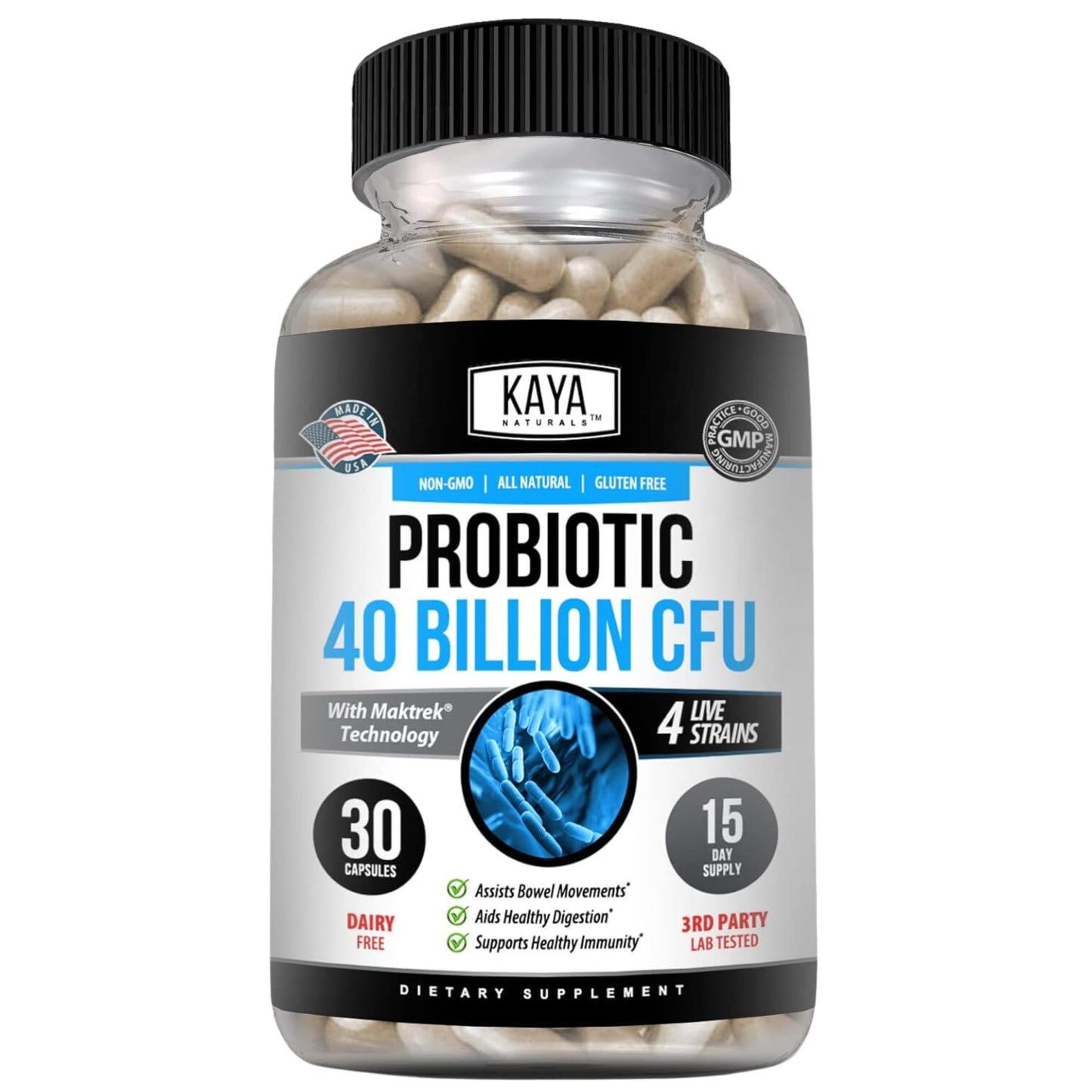 Kaya Naturals Probiotic 40 Billion CFU Capsules, 30 Count