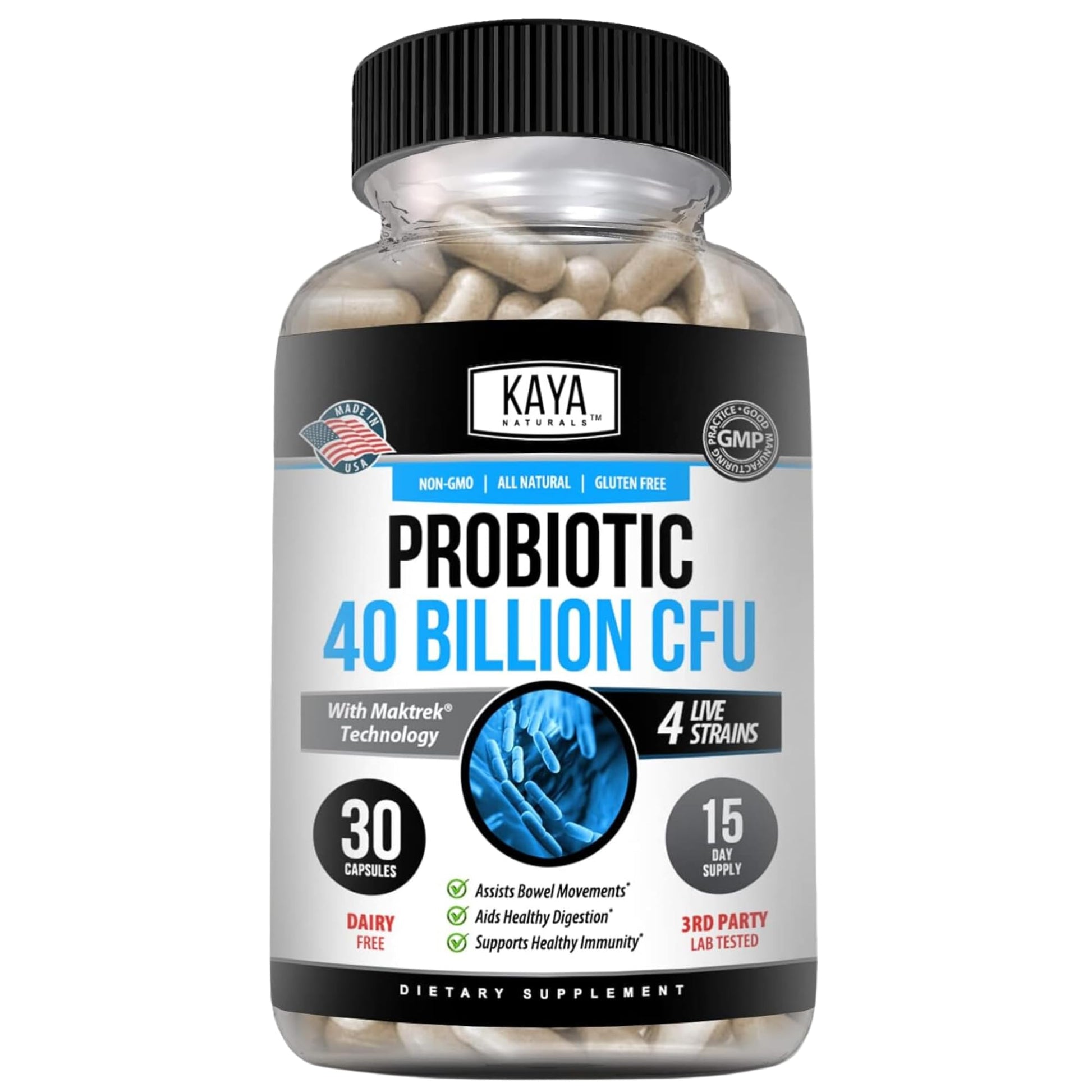 Kaya Naturals Probiotic 40 Billion CFU Capsules, 30 Count