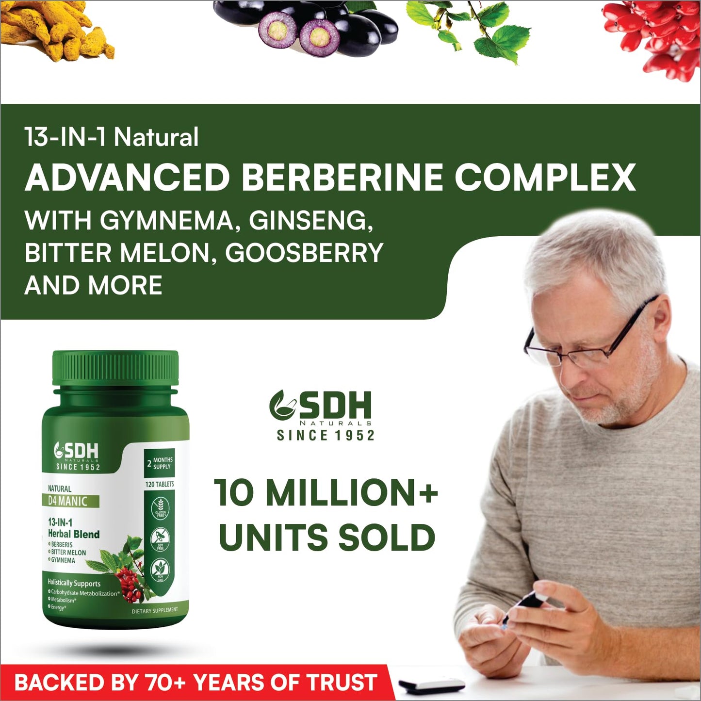 SHREE DHANWANTRI HERBALS D4 Manic Powerful Mix of Berberis, Bitter Melon, Gymnema & More Capsule 1 Count