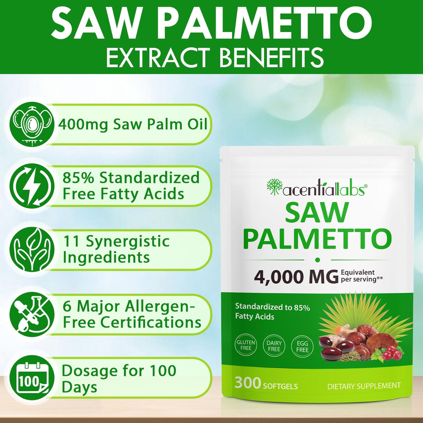 shwdppmy Saw Palmetto for Men Softgels 300