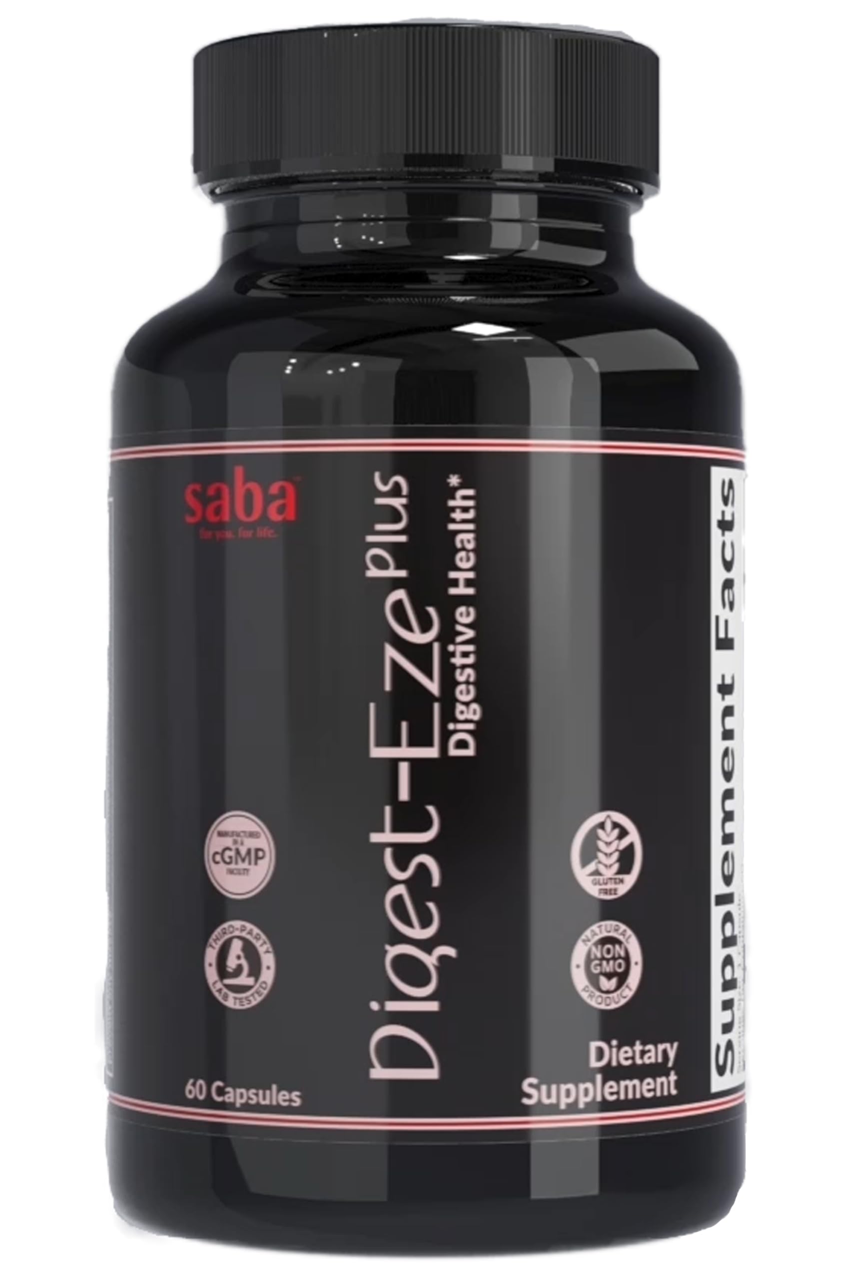 Saba Digestive-EZE Plus Broad Spectrum Plant-Sourced Enzymes, Prebiotics & Probiotics - Support Digestive & Gut Functions, Immunity & Absorption with Betaine, Bromelain, 60 Capsules