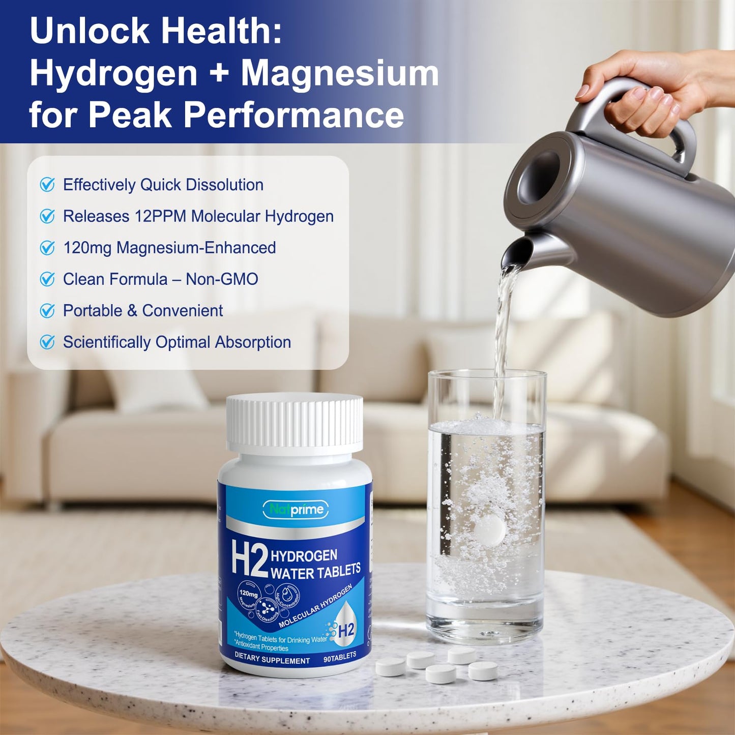 iNatprime Molecular H2 Hydrogen Water Tablet, 90 Tablets