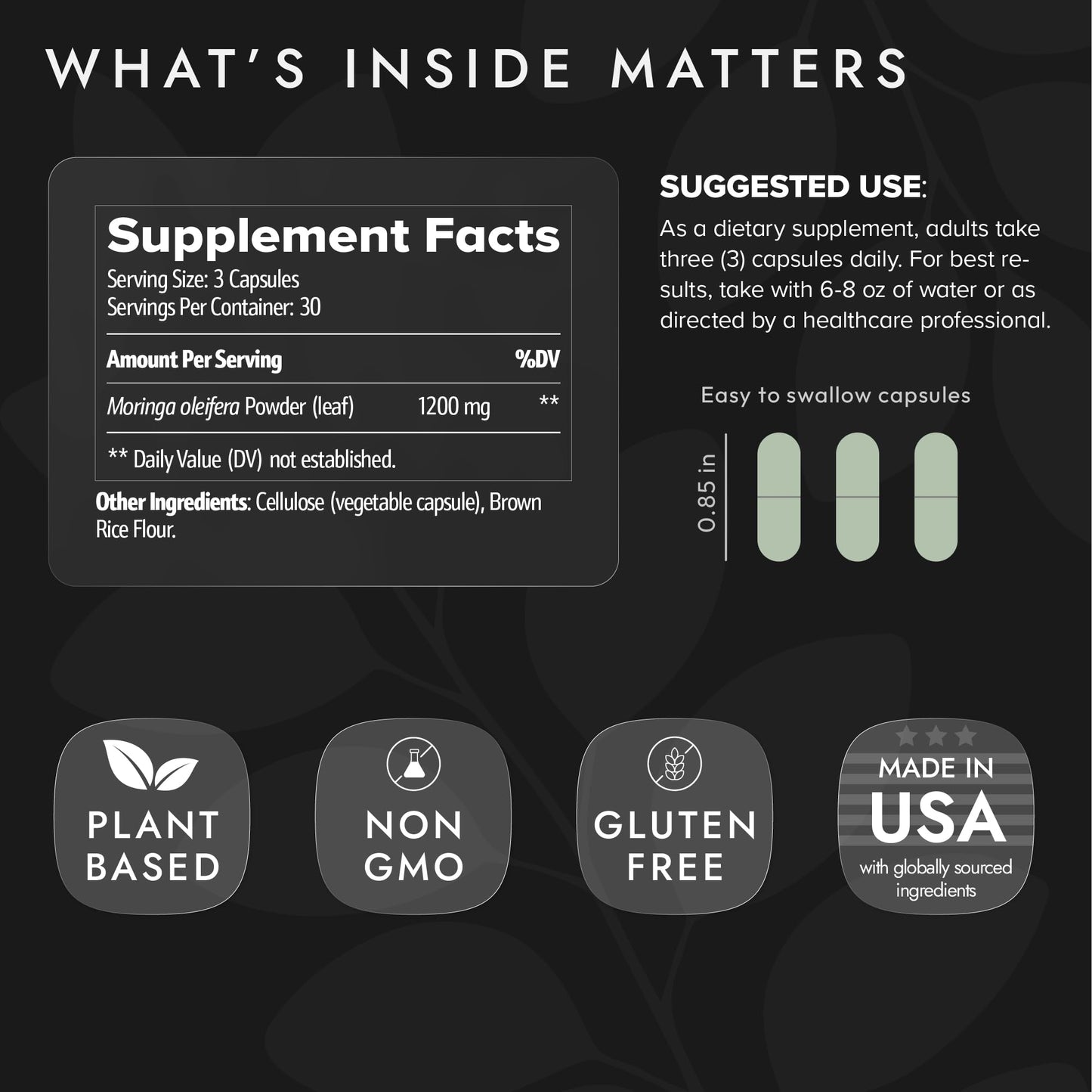 Restology Labs Organic Moringa Leaf Capsules 1200mg, Non-GMO Nutrient-Dense Superleaf Supplement, Made in USA, 90 Capsules