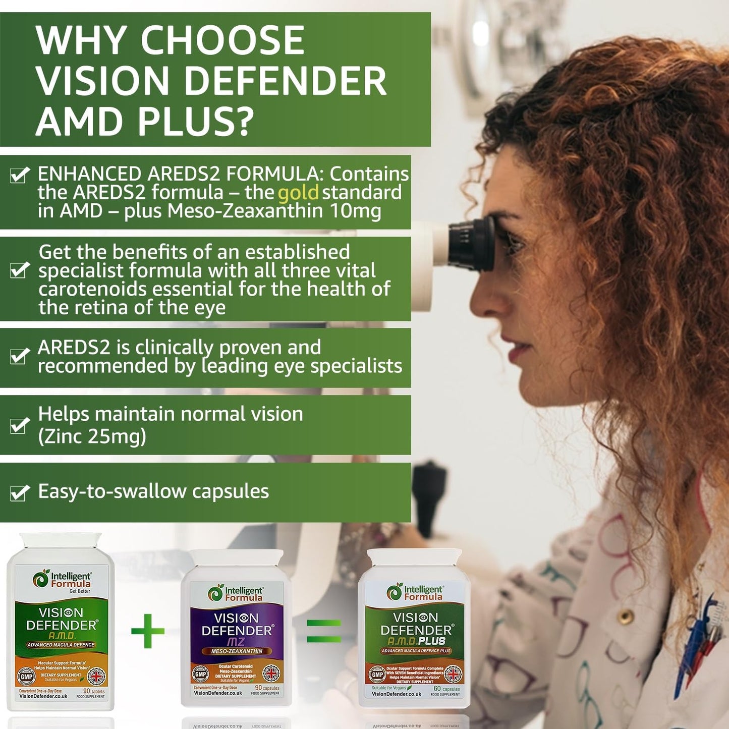 Intelligent Formula Vision Defender Plus Eye Supplement AREDS2 Formula with Lutein, Zinc & Meso-Zeaxanthin, 60 Capsules