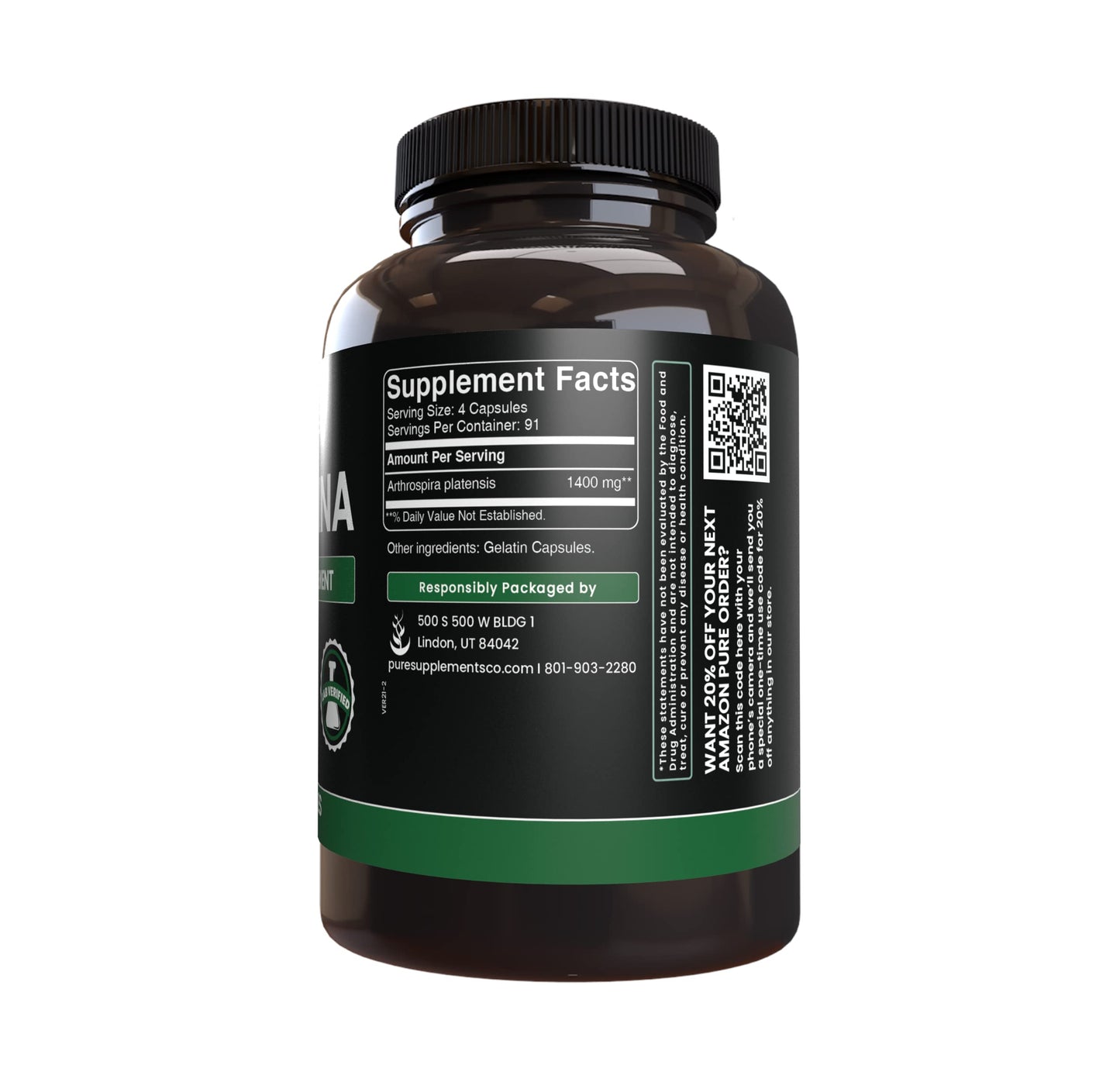 PURE ORIGINAL INGREDIENTS Spirulina 730 Capsules